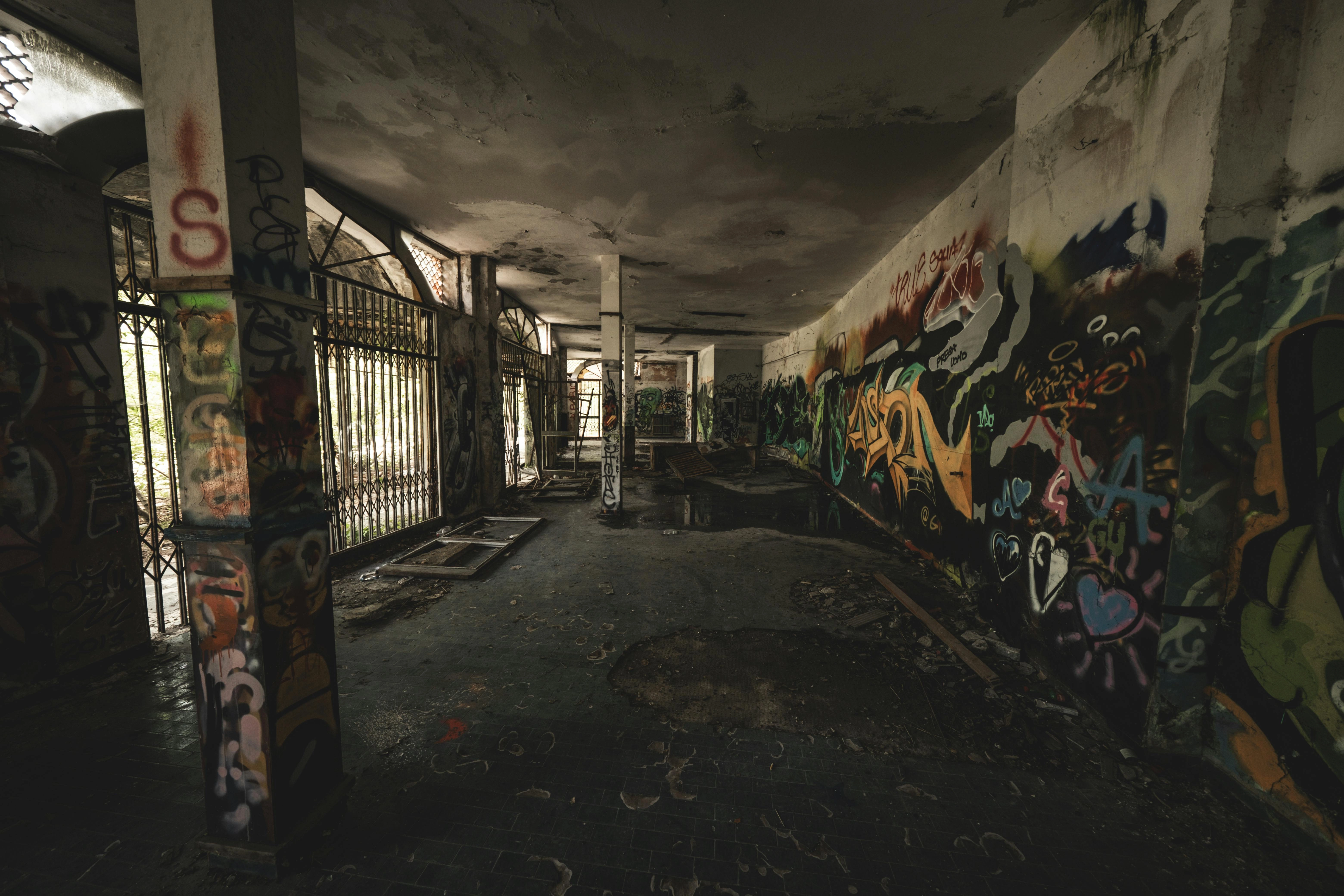 Abandoned urban graffiti corridor