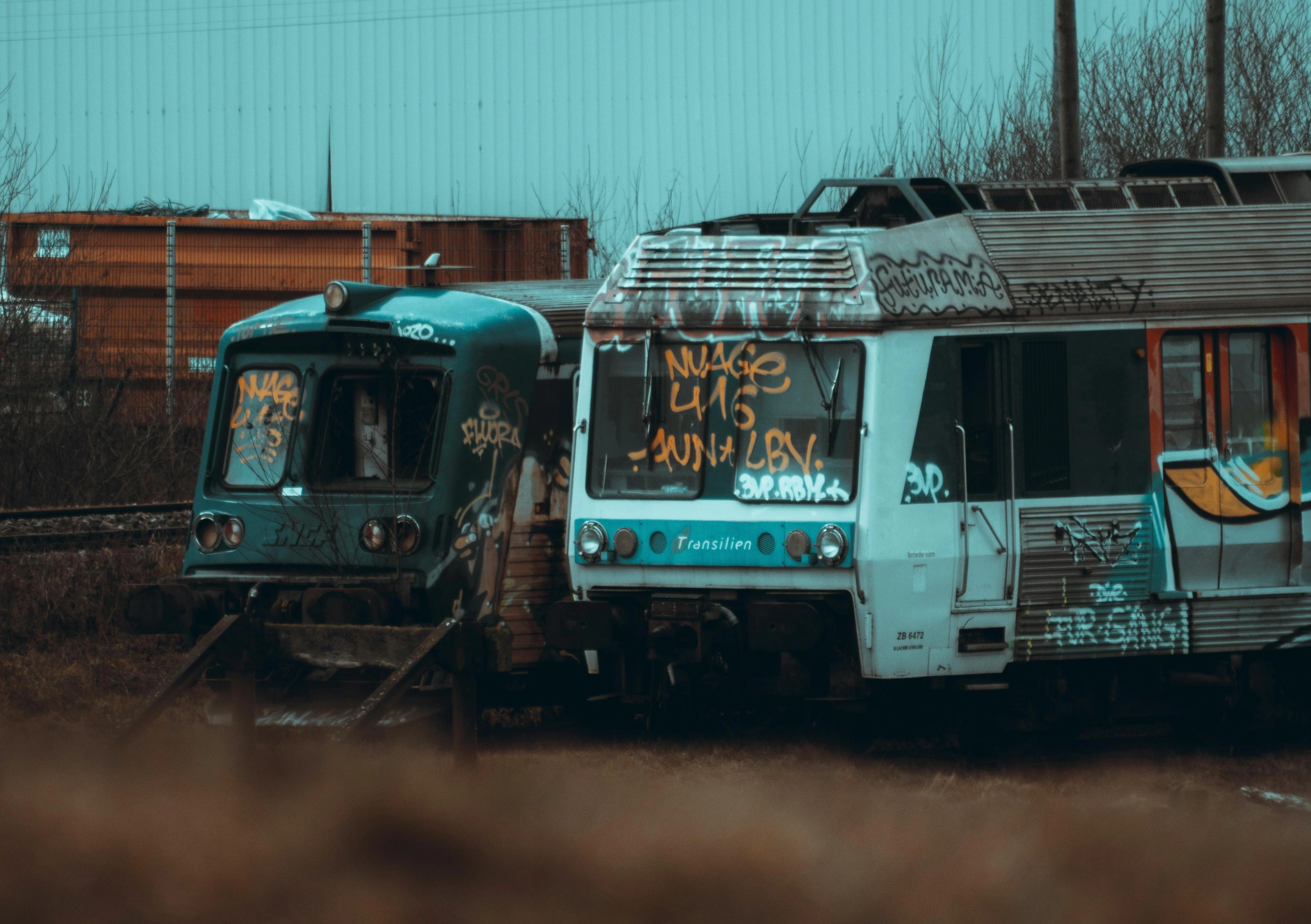 Graffitied Abandoned Transit Trains