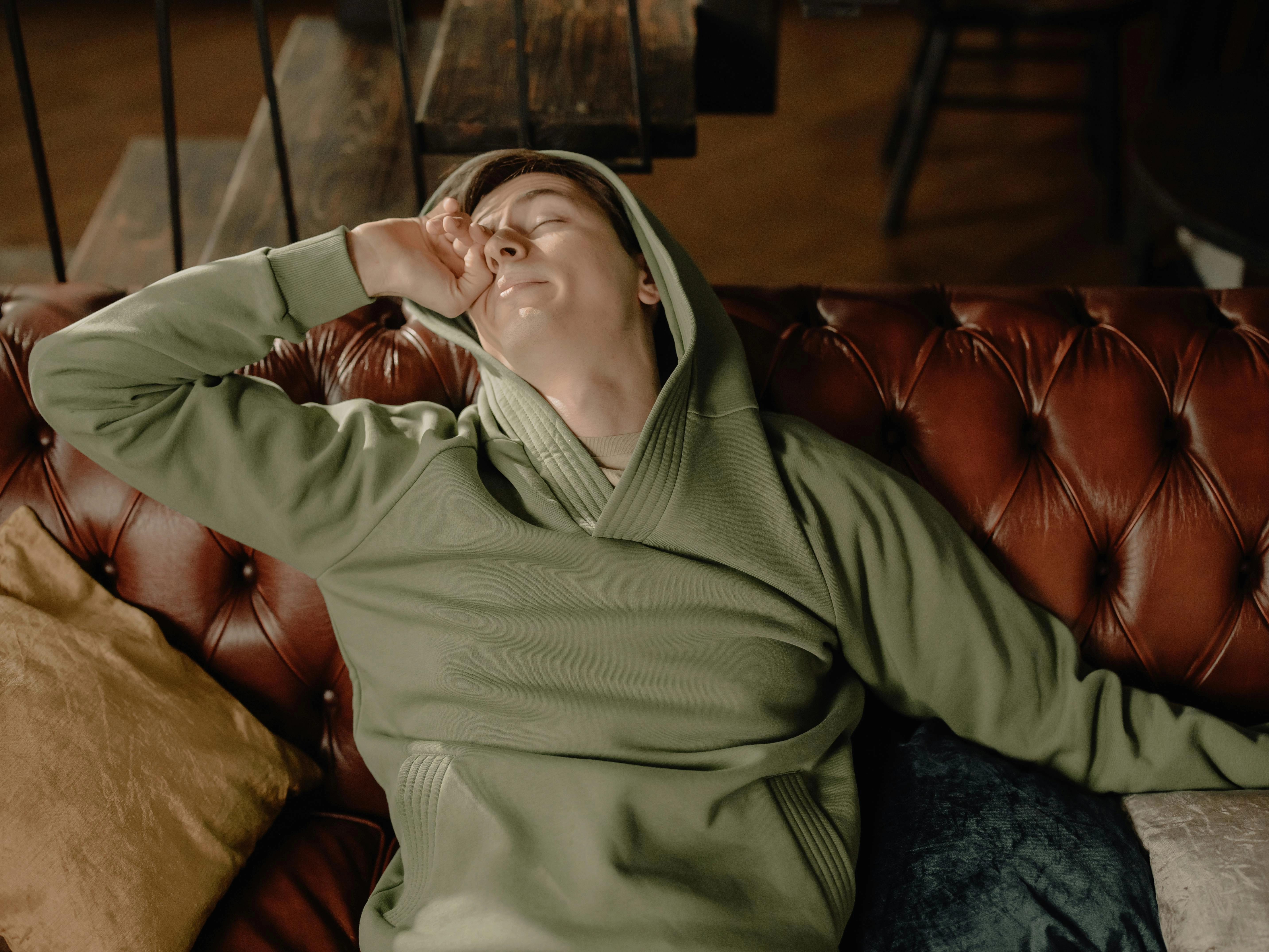 Relaxed Comfort on Leather Couch