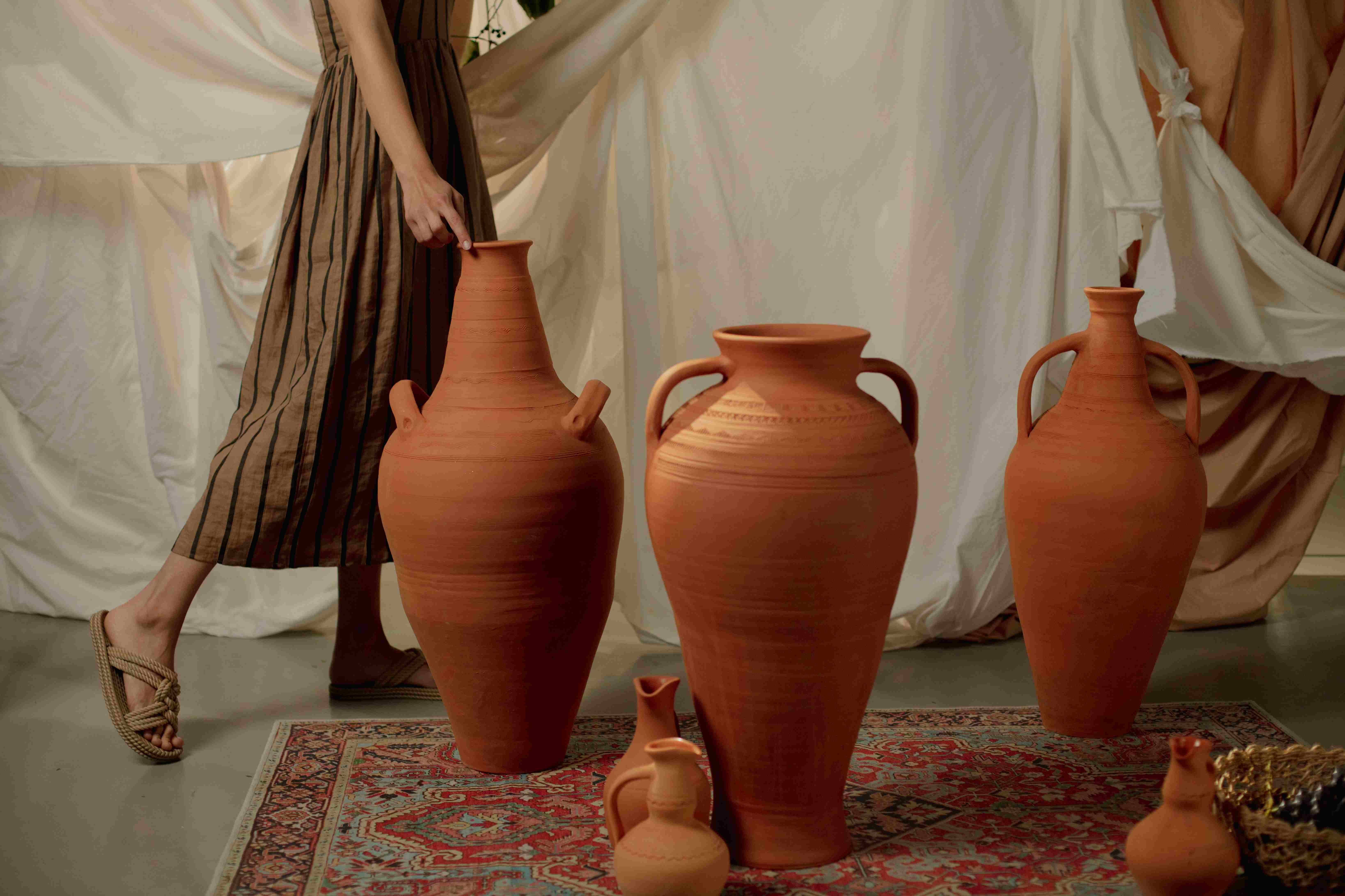 Terracotta Vases and Fabric