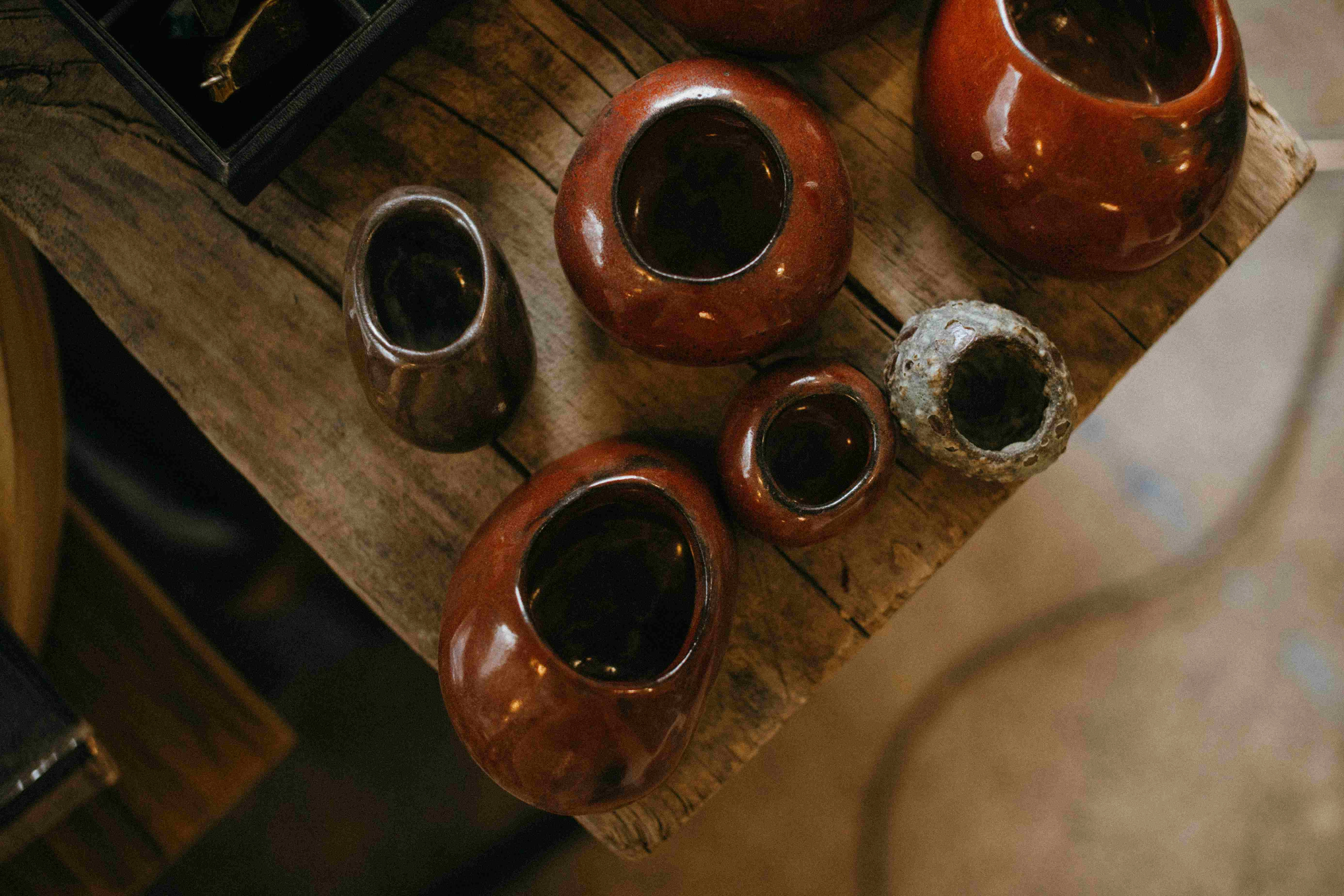 Rustic Pottery on Wooden Table