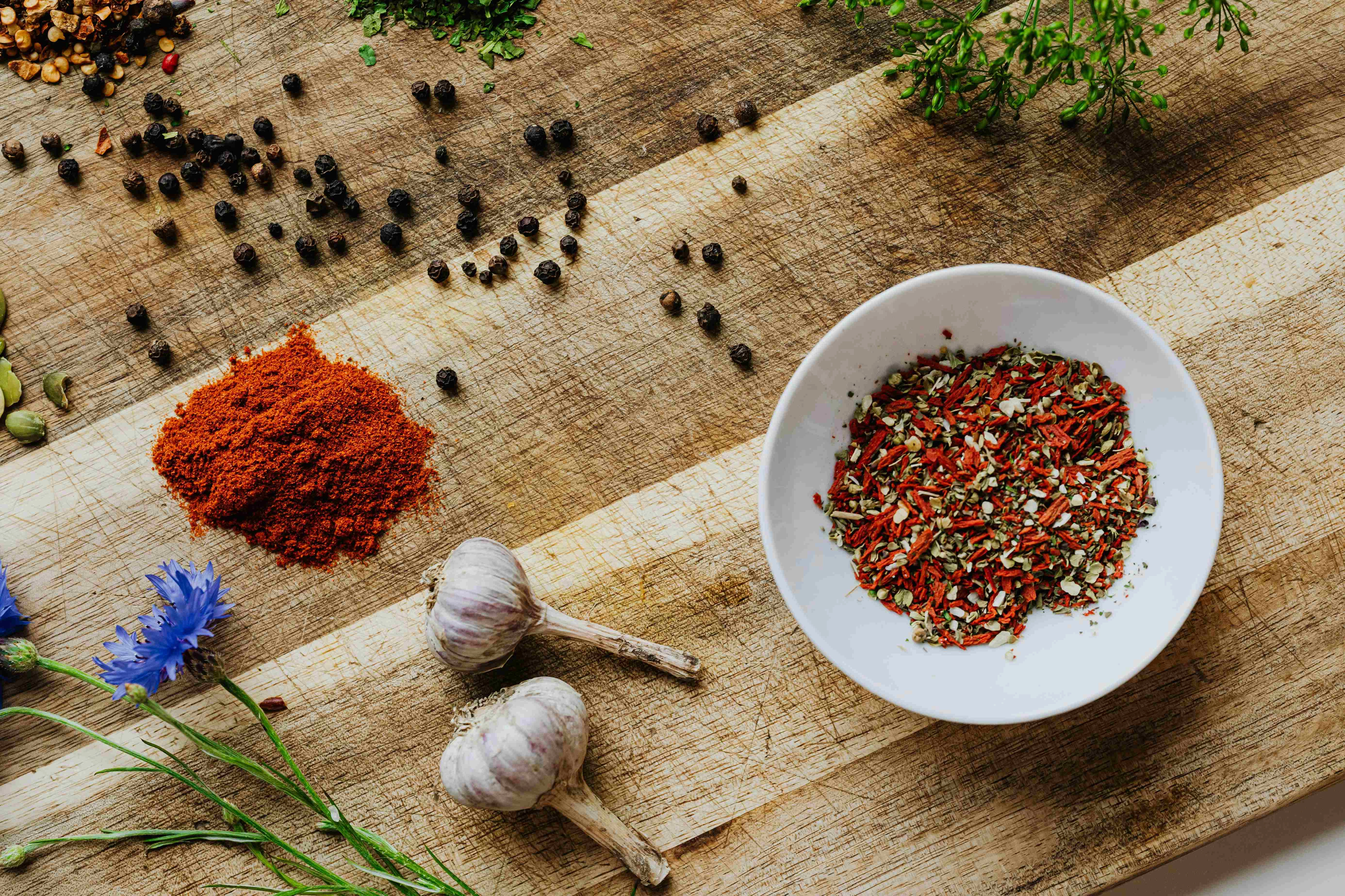 Spices on Wooden Board Spices on Wooden Board