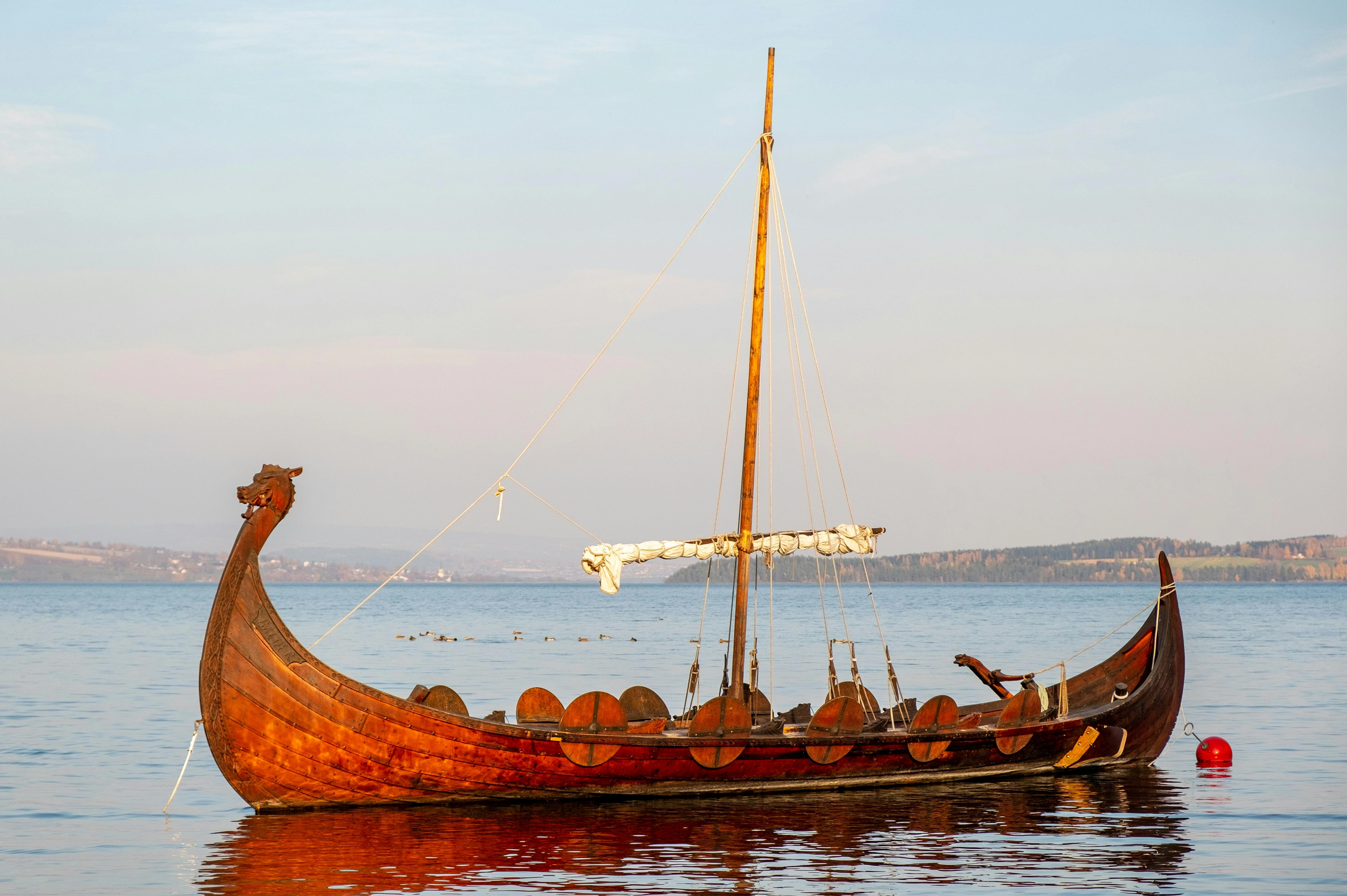 Viking Ship on Serene Lake