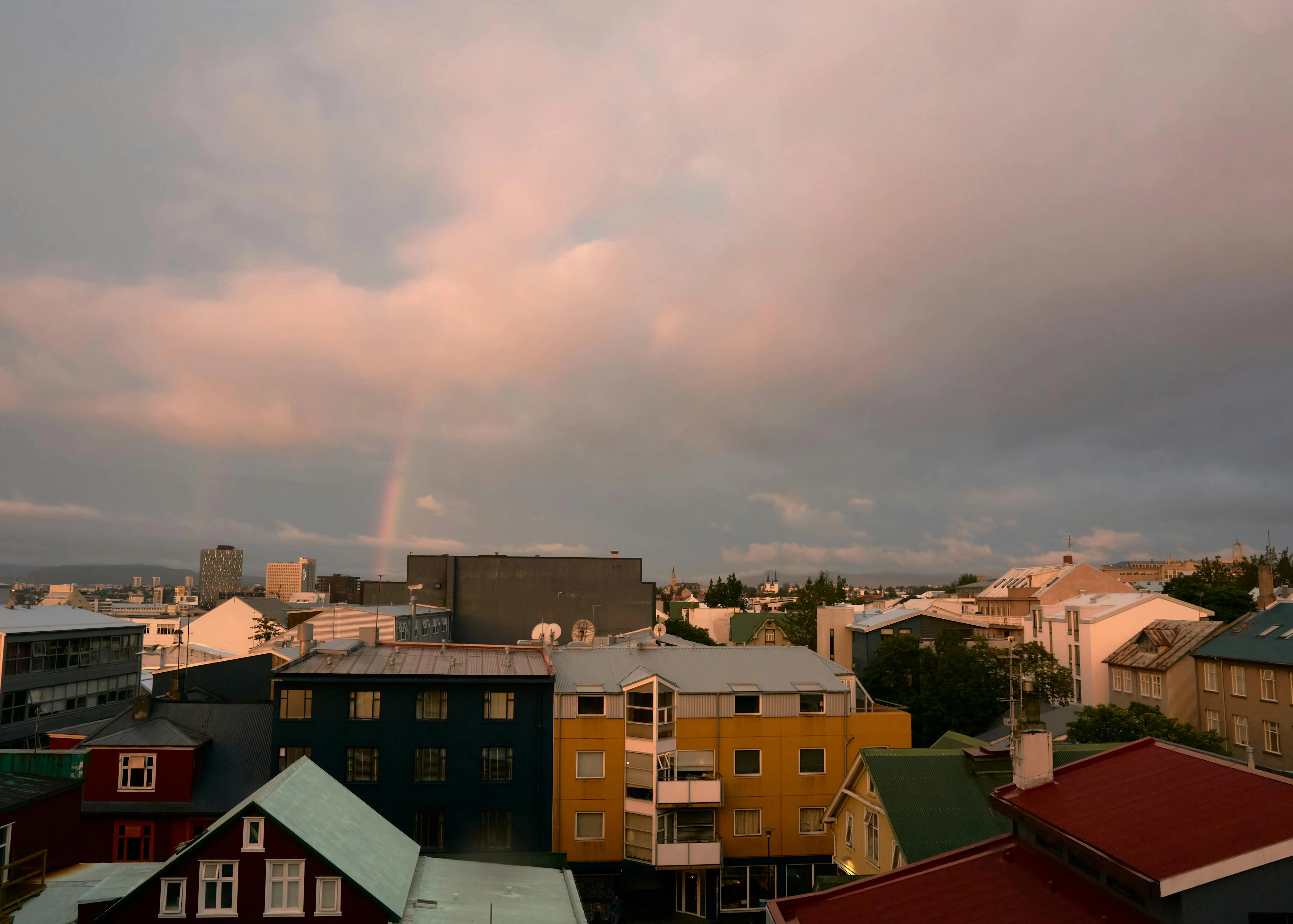 Colorful cityscape at sunset