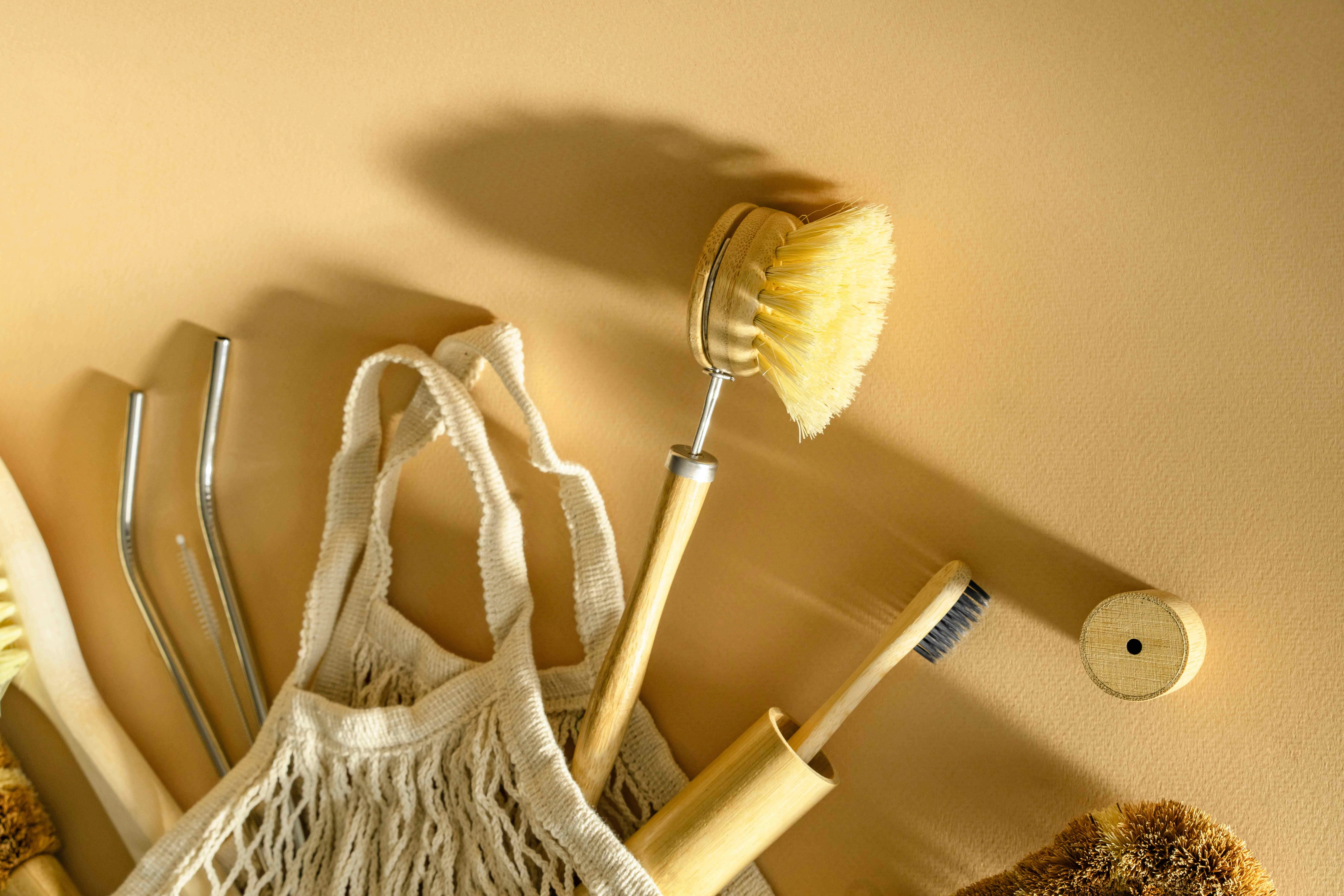 Eco-friendly cleaning supplies array