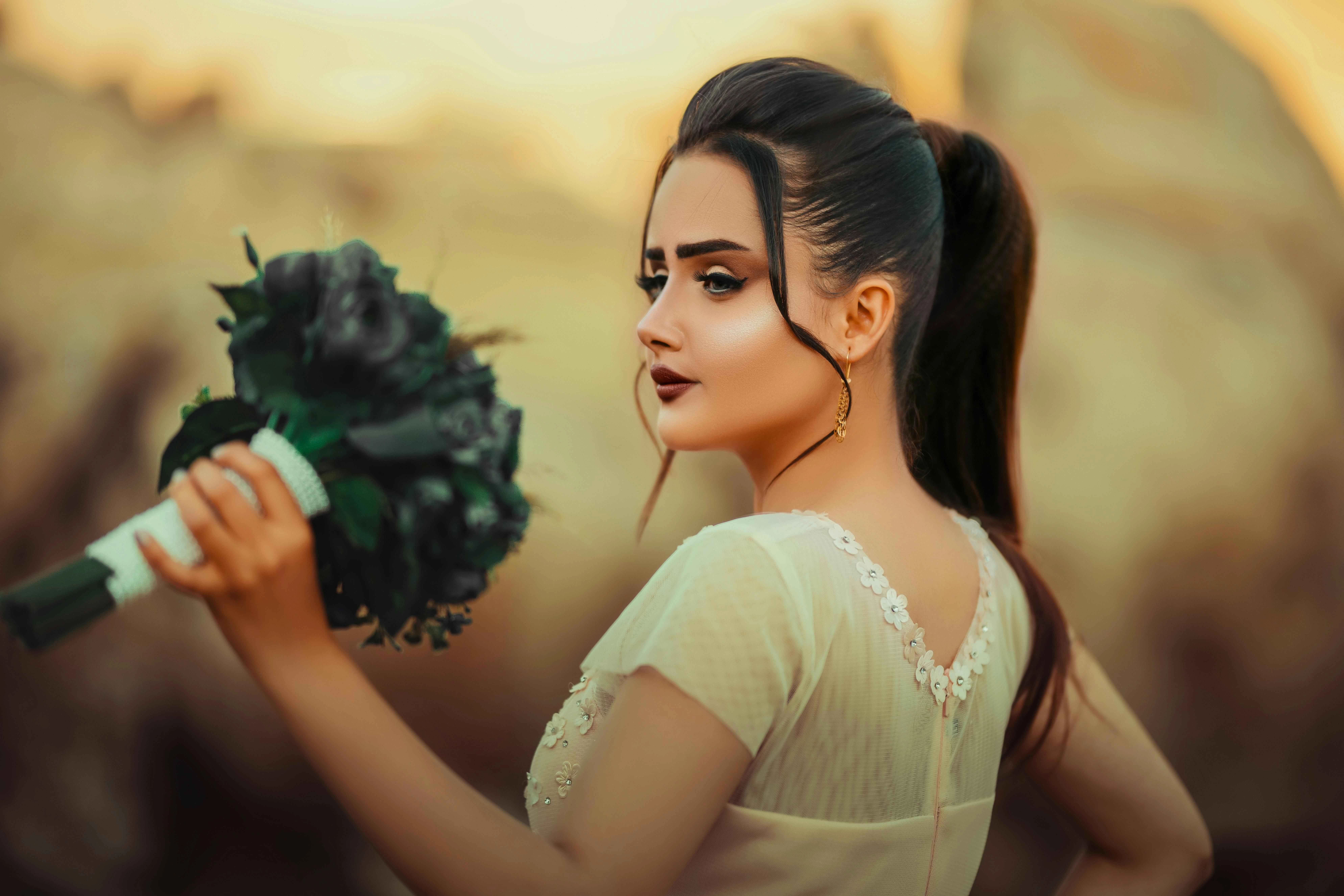 Elegant Bride with Dark Bouquet