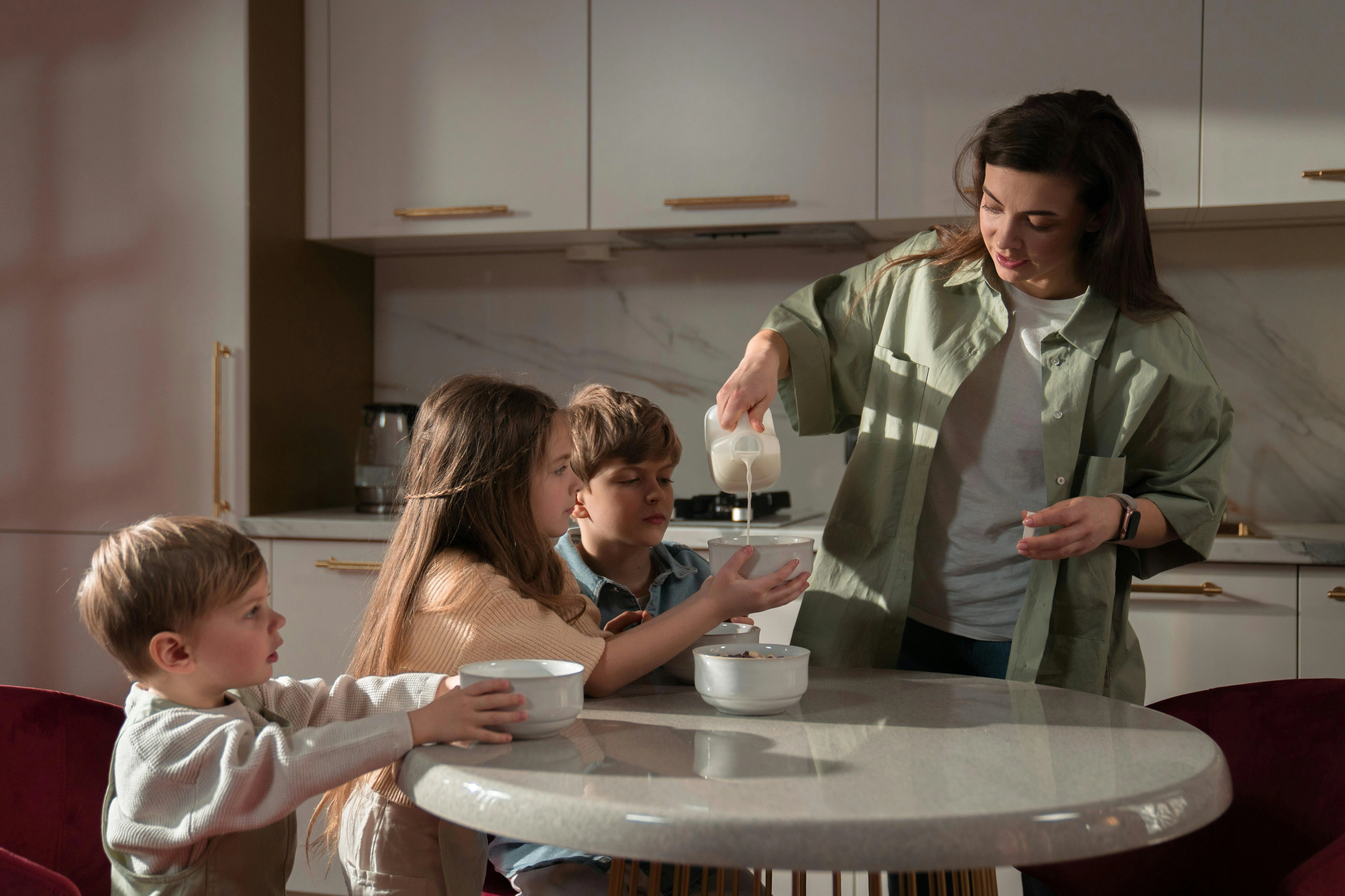 Family Breakfast in Modern Kitchen