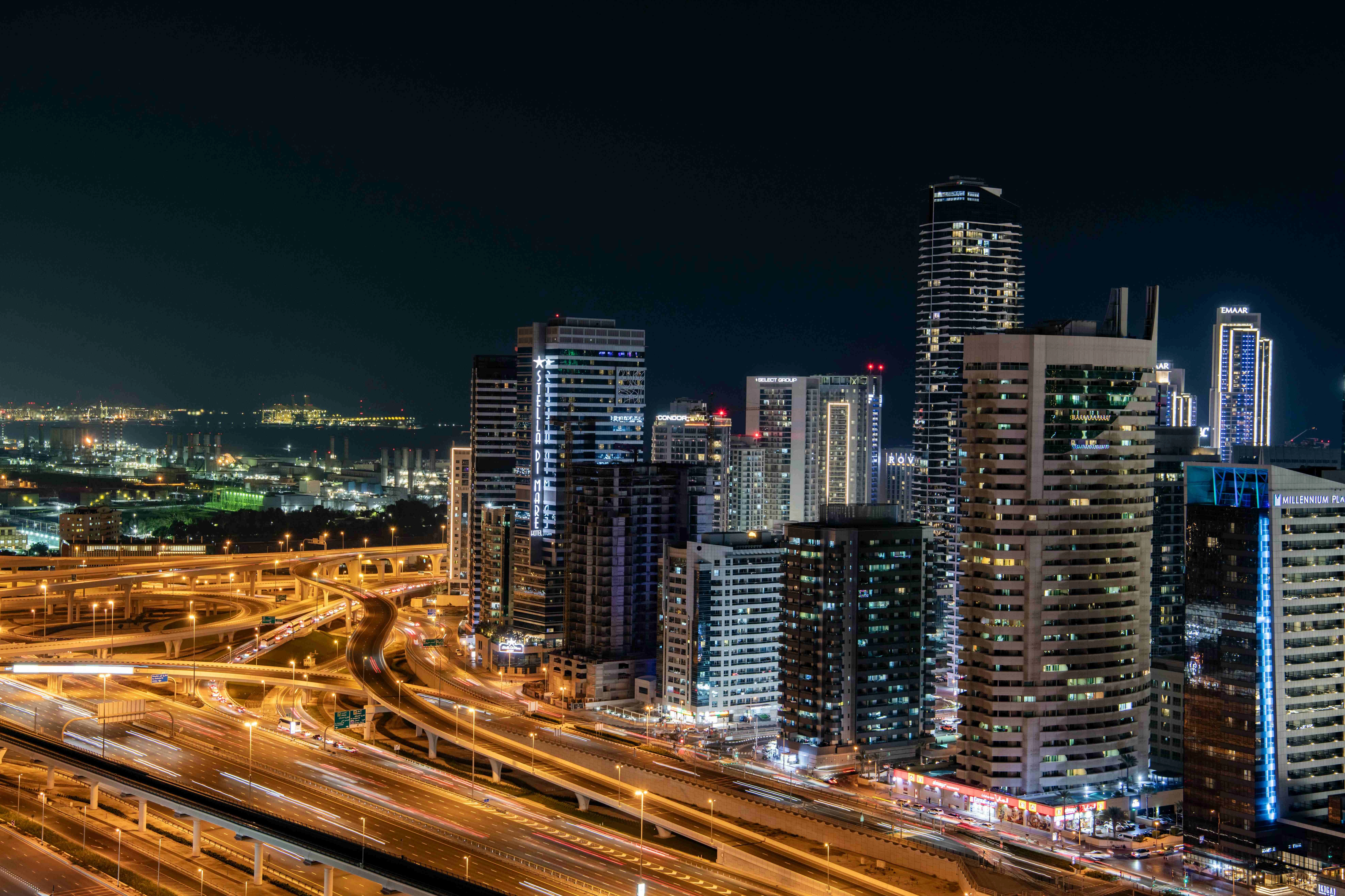Illuminated Dubai Skyline Night