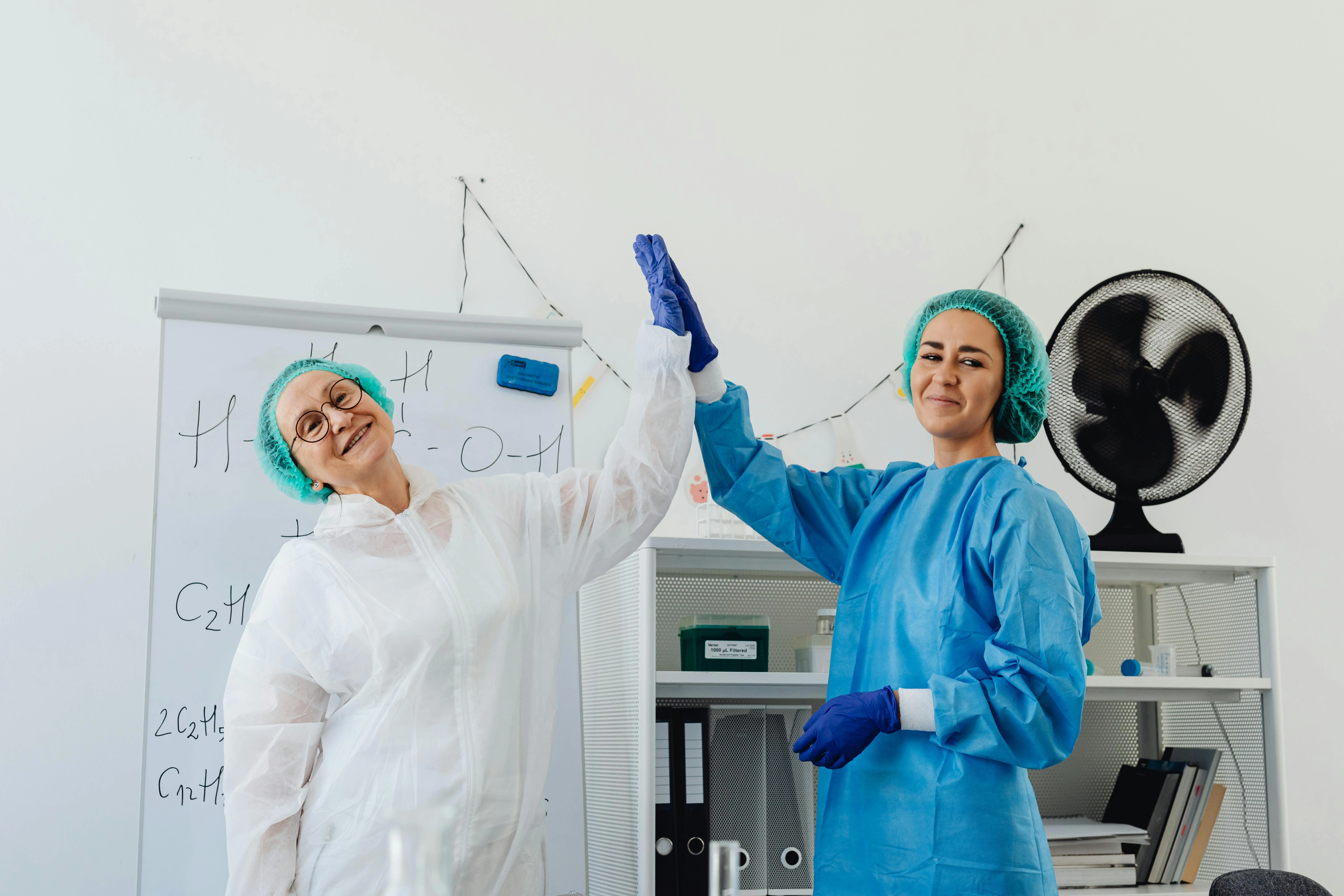 Joyful Scientists High-Five Celebration
