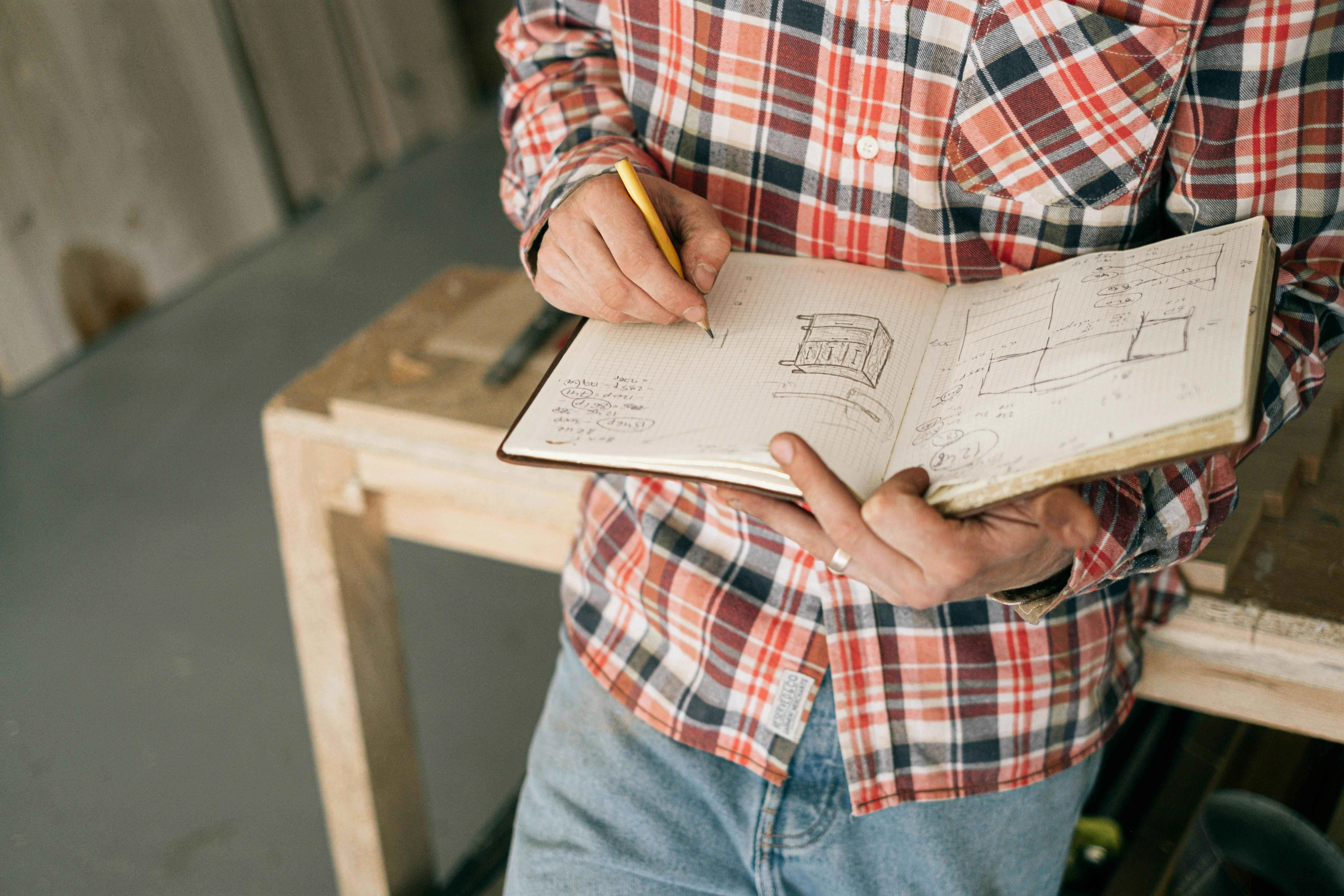 Sketching in plaid shirt Sketching in plaid shirt