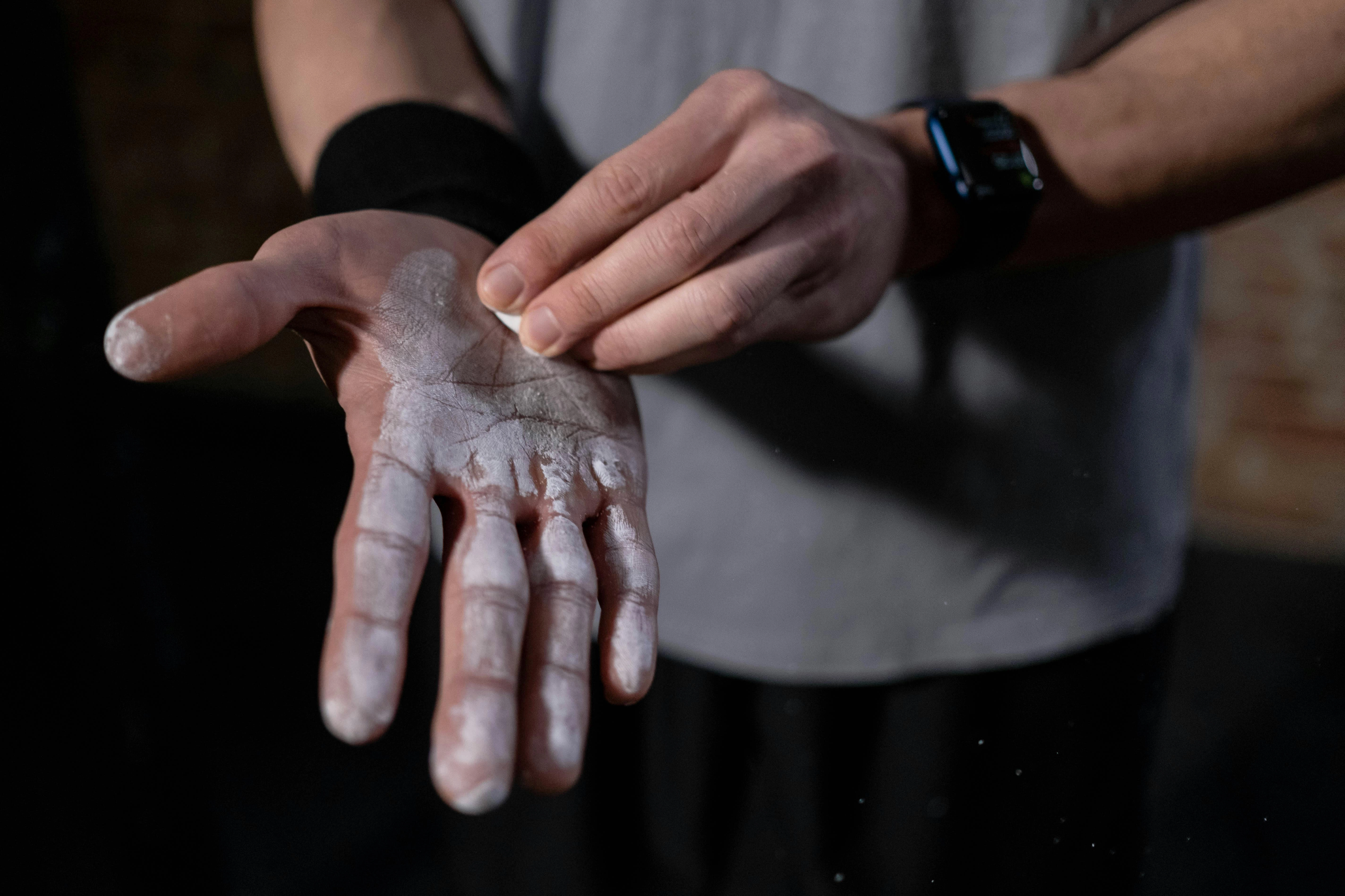 Chalky hand with calluses Chalky hand with calluses