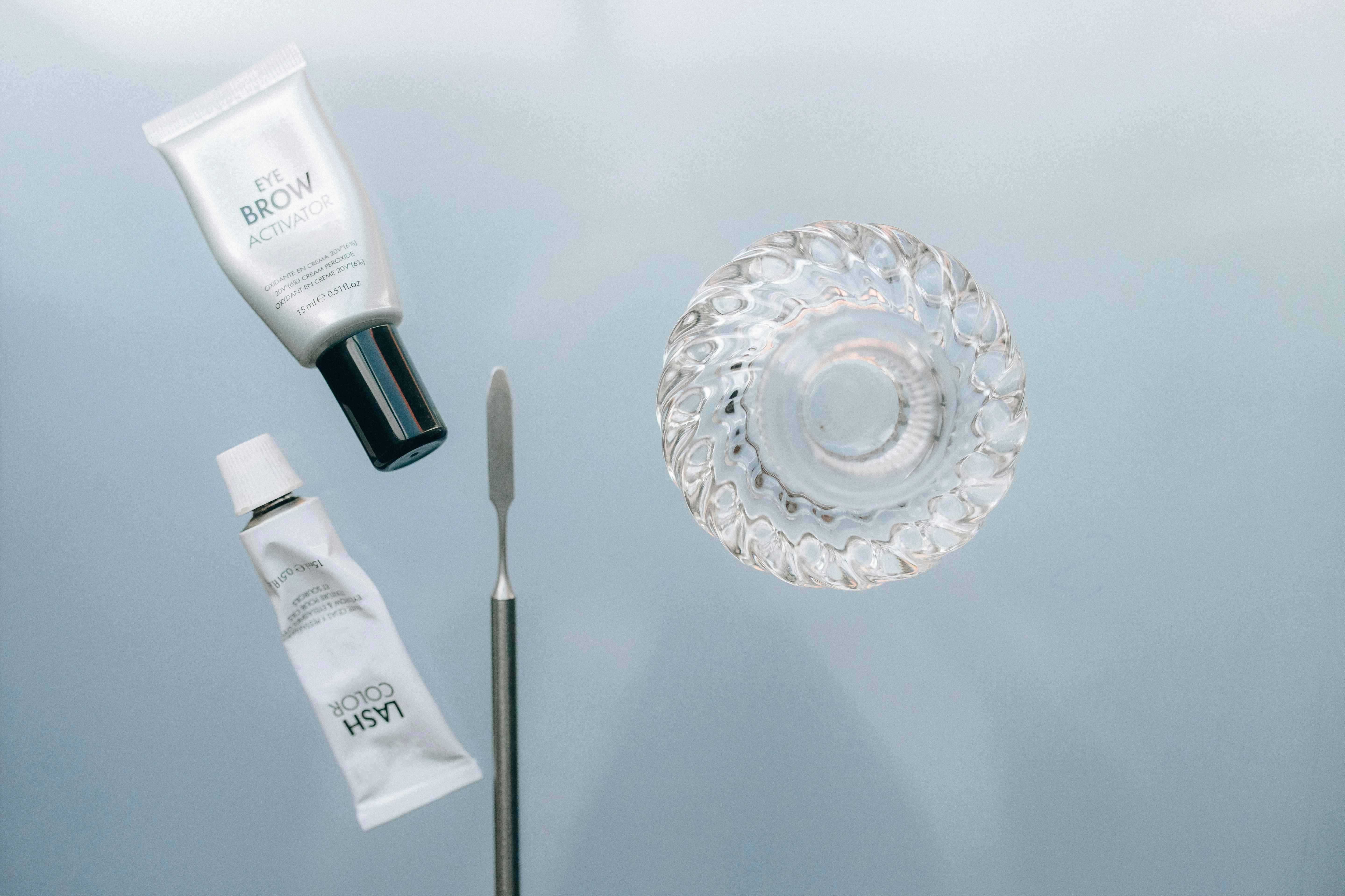 Cosmetic Products and Glass Bowl