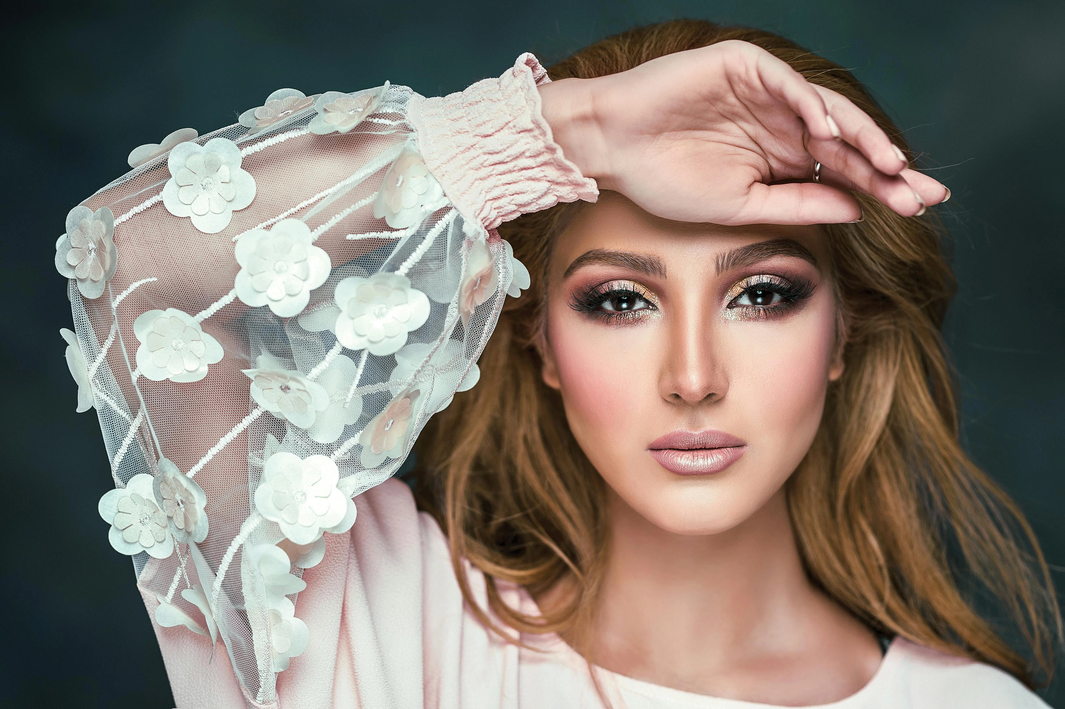 Floral veil bridal portrait