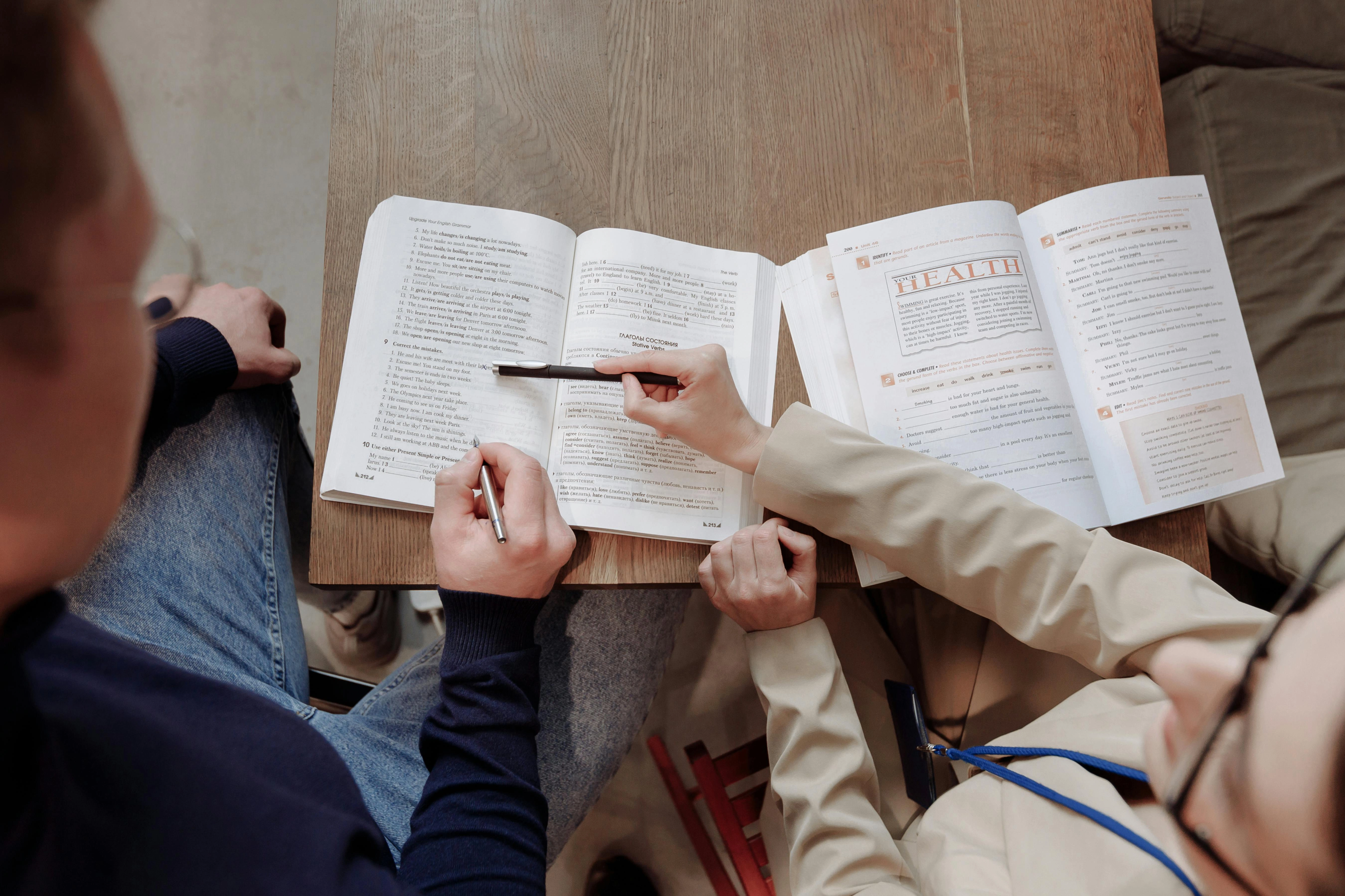 Students studying health materials