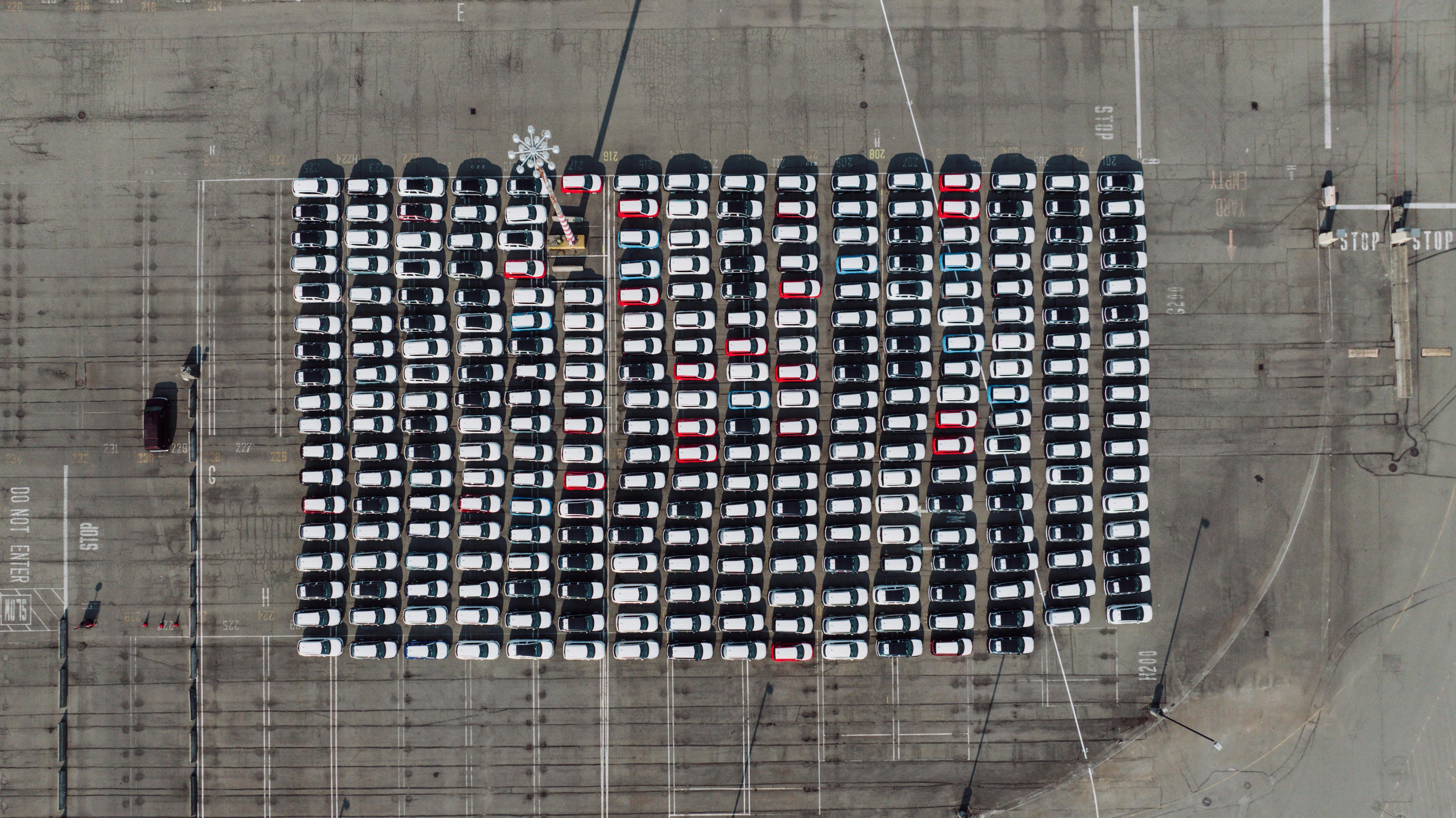 Aerial View: Organized Car Lot