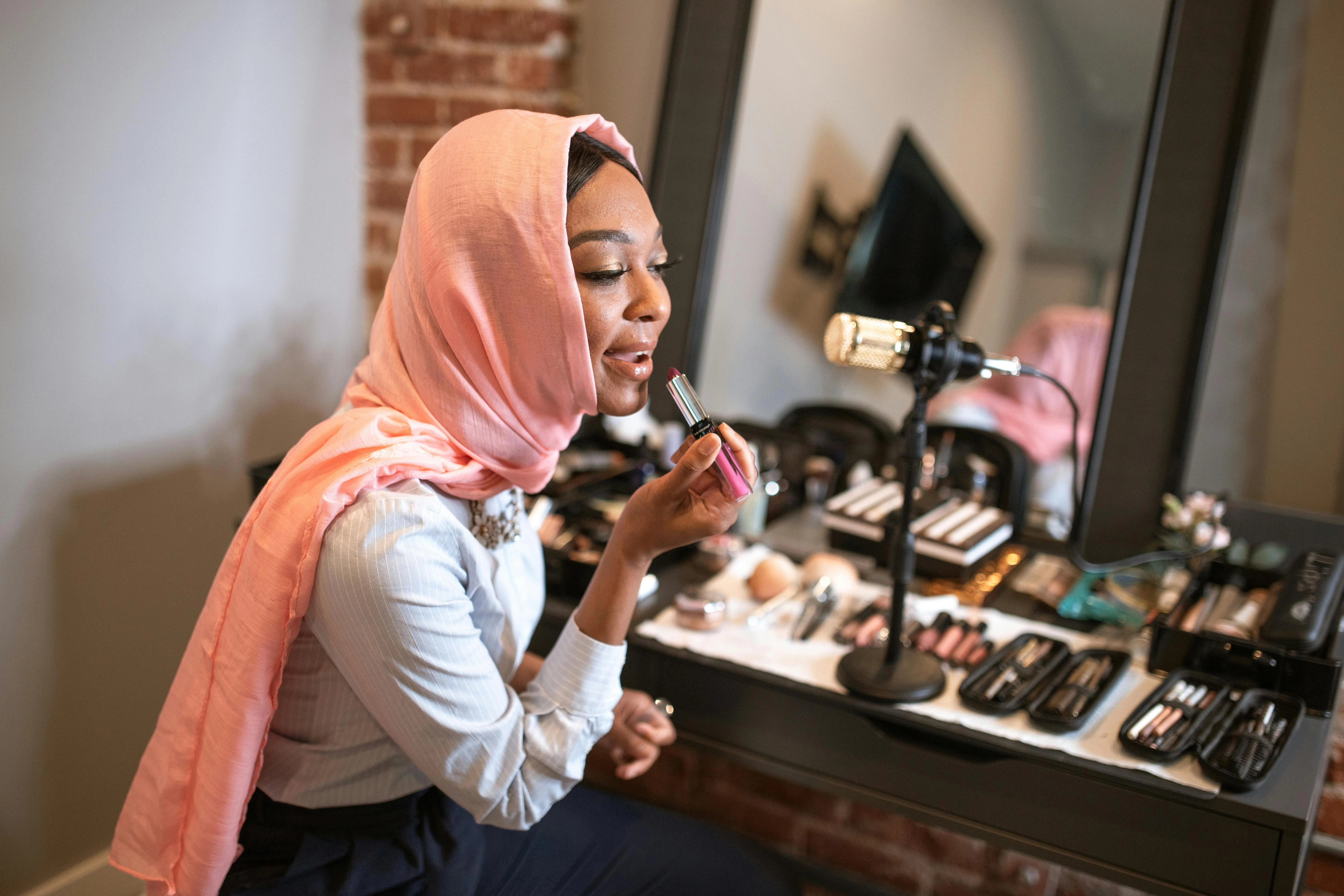 Beauty Influencer Applying Lipstick Beauty Influencer Applying Lipstick