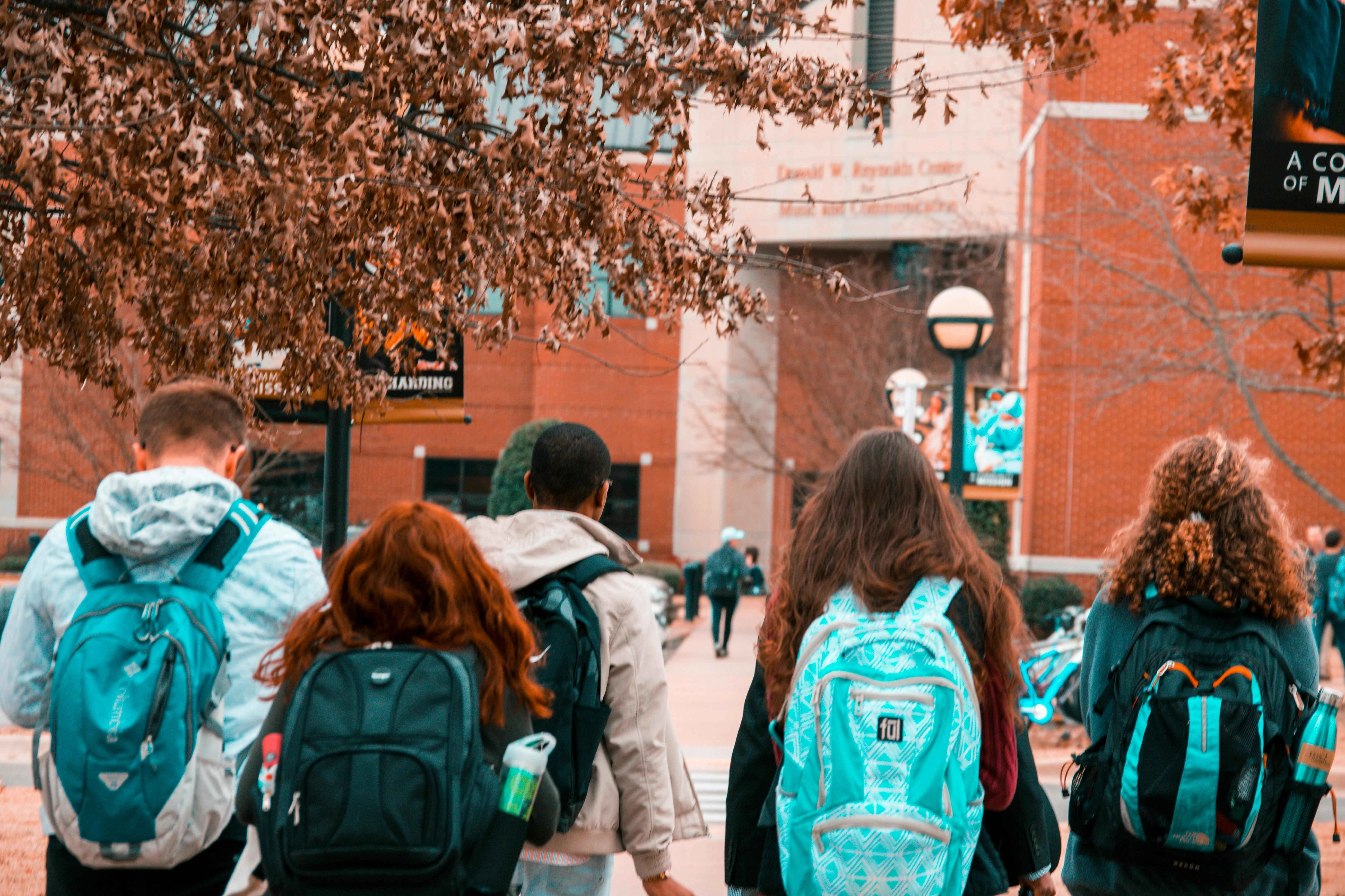 Students on campus walkway Students on campus walkway
