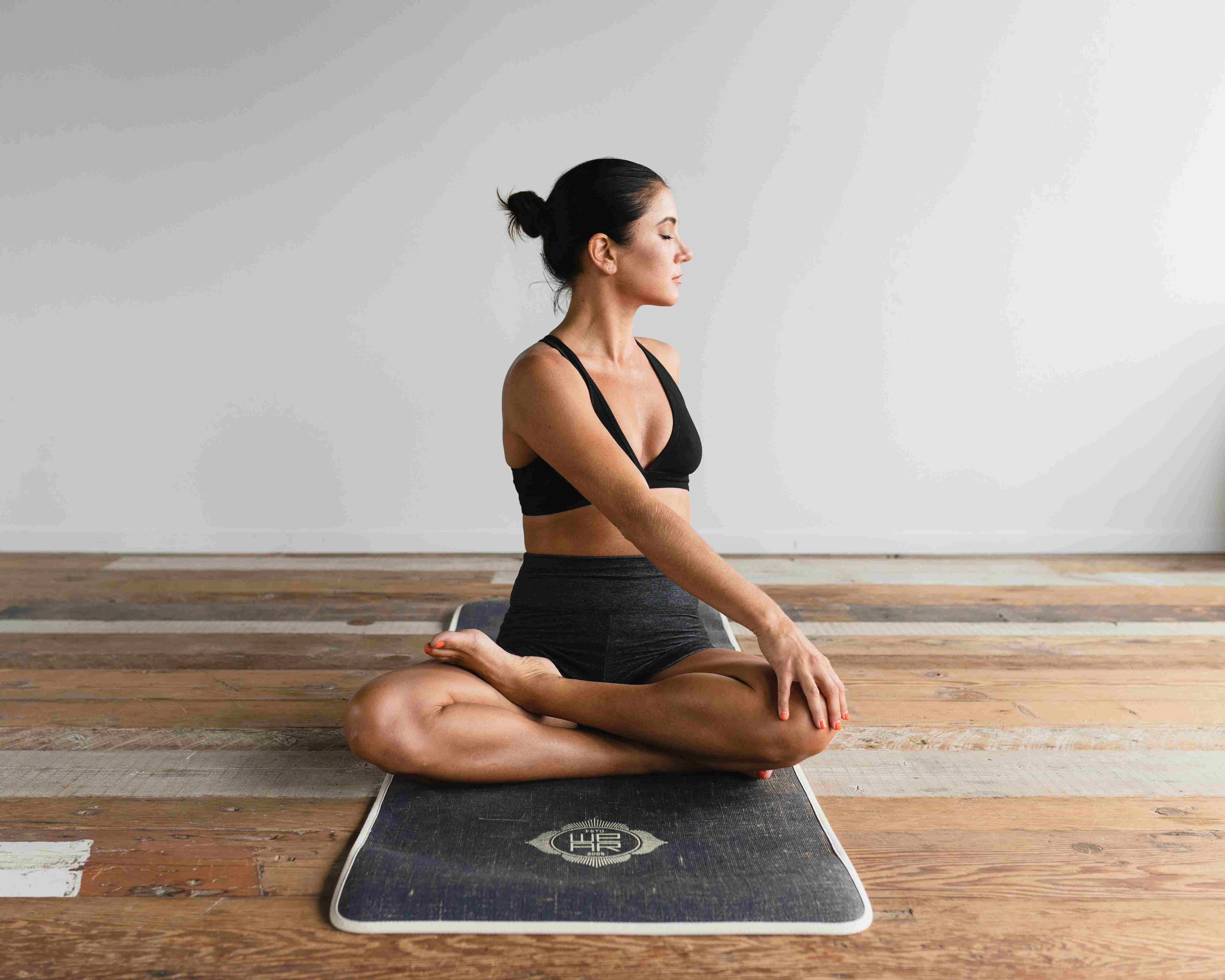 Yoga Pose on Wooden Floor Yoga Pose on Wooden Floor