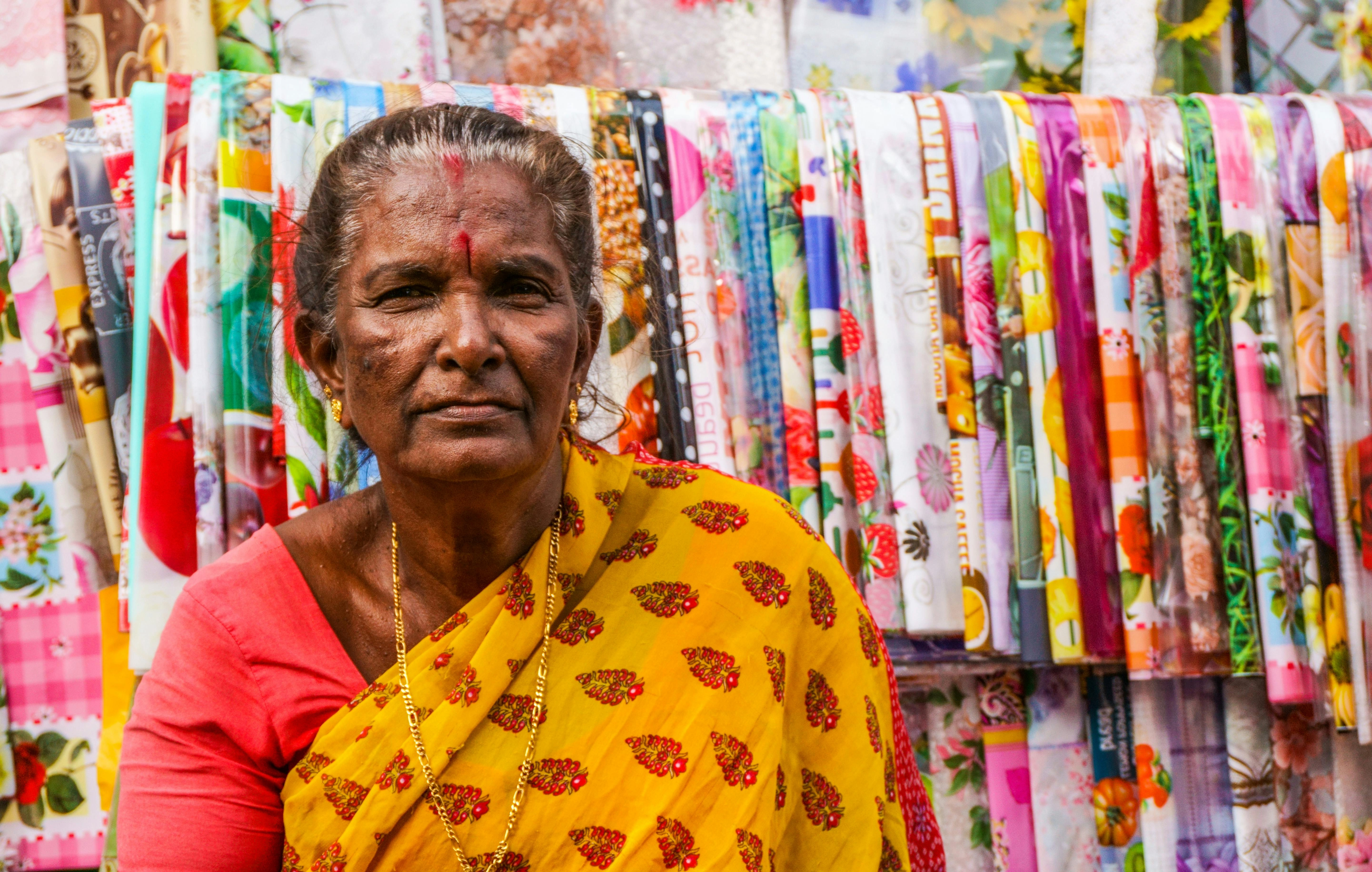 Colorful Vendor with Fabrics Colorful Vendor with Fabrics