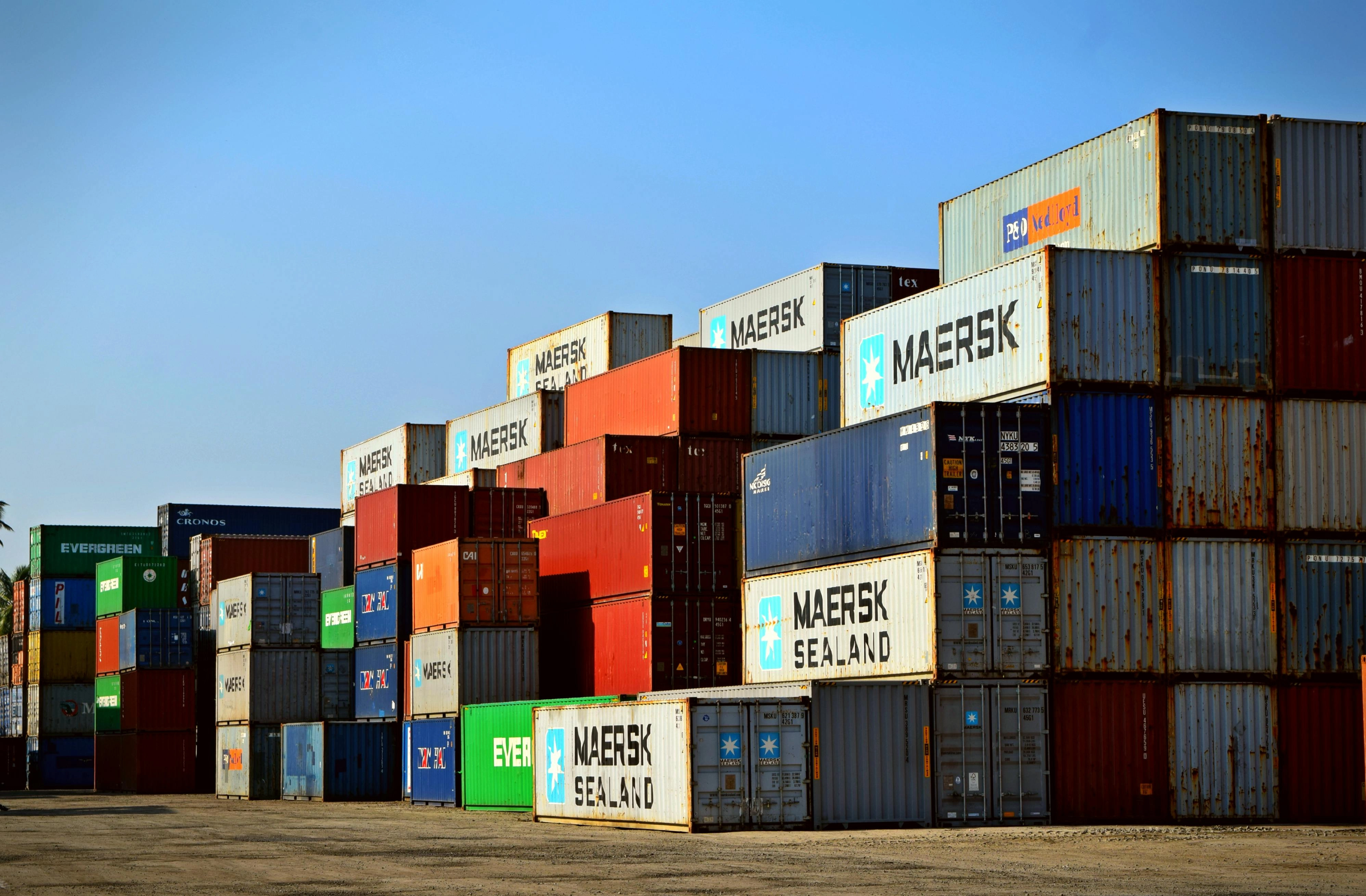 Stacked Shipping Containers Port