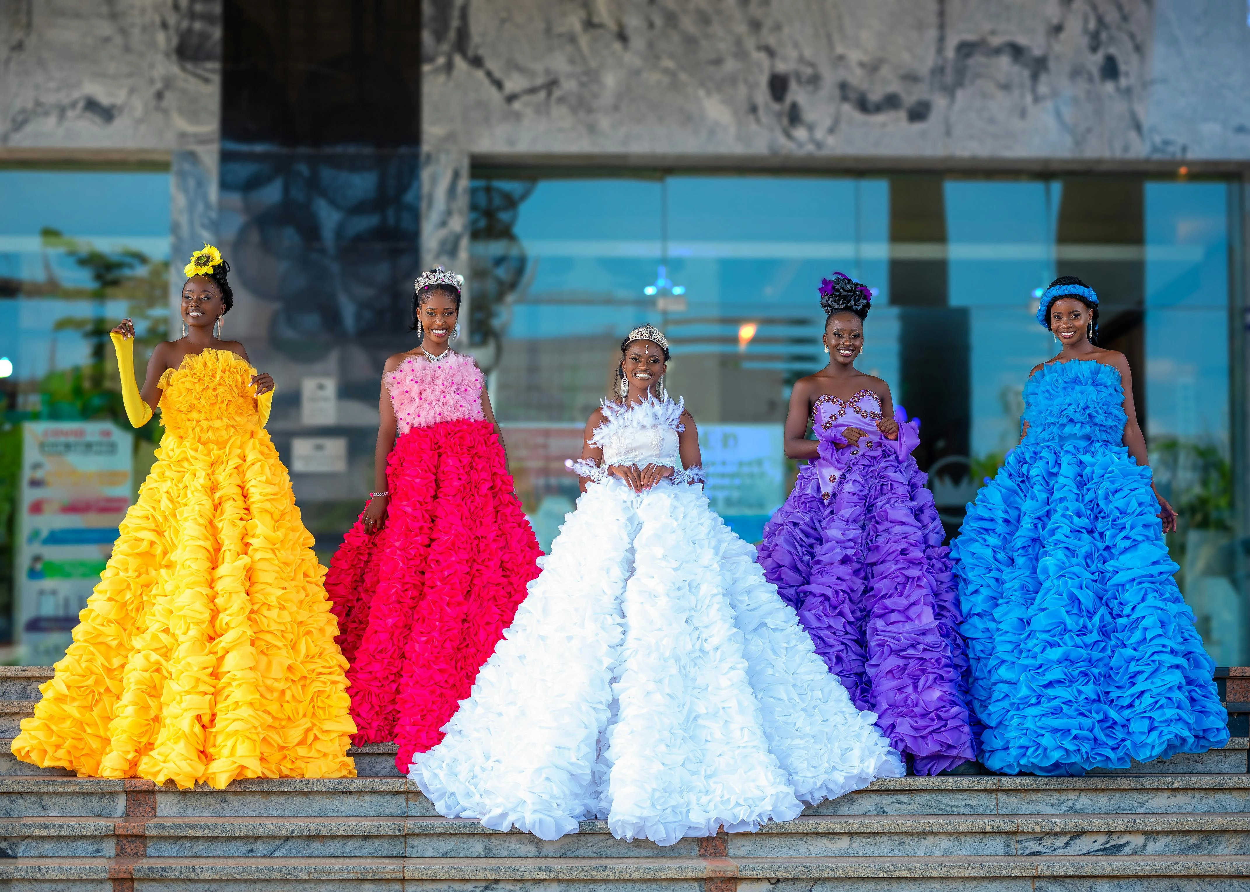 Rainbow Gowns on Steps