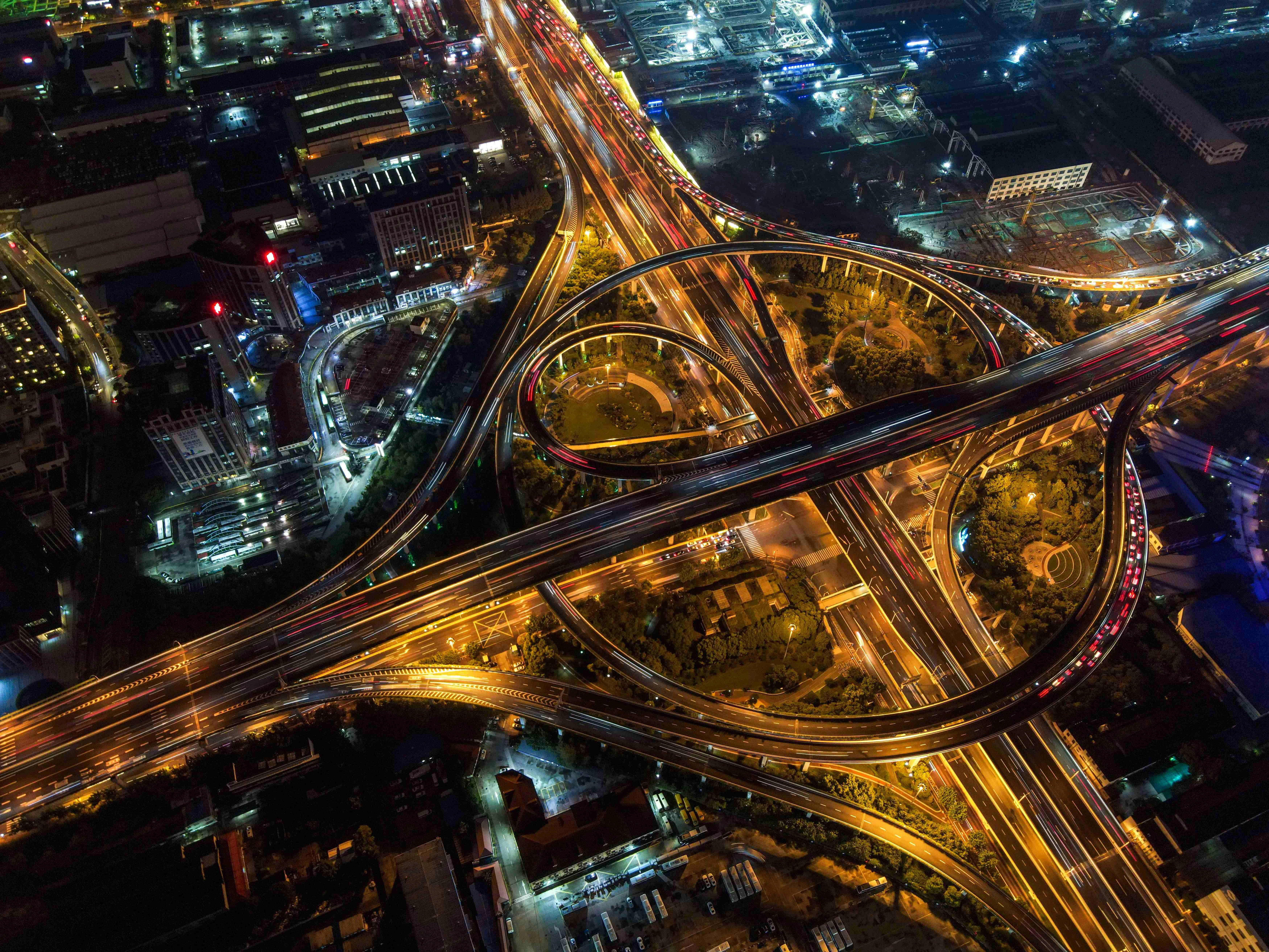 Illuminated Urban Highway Interchange