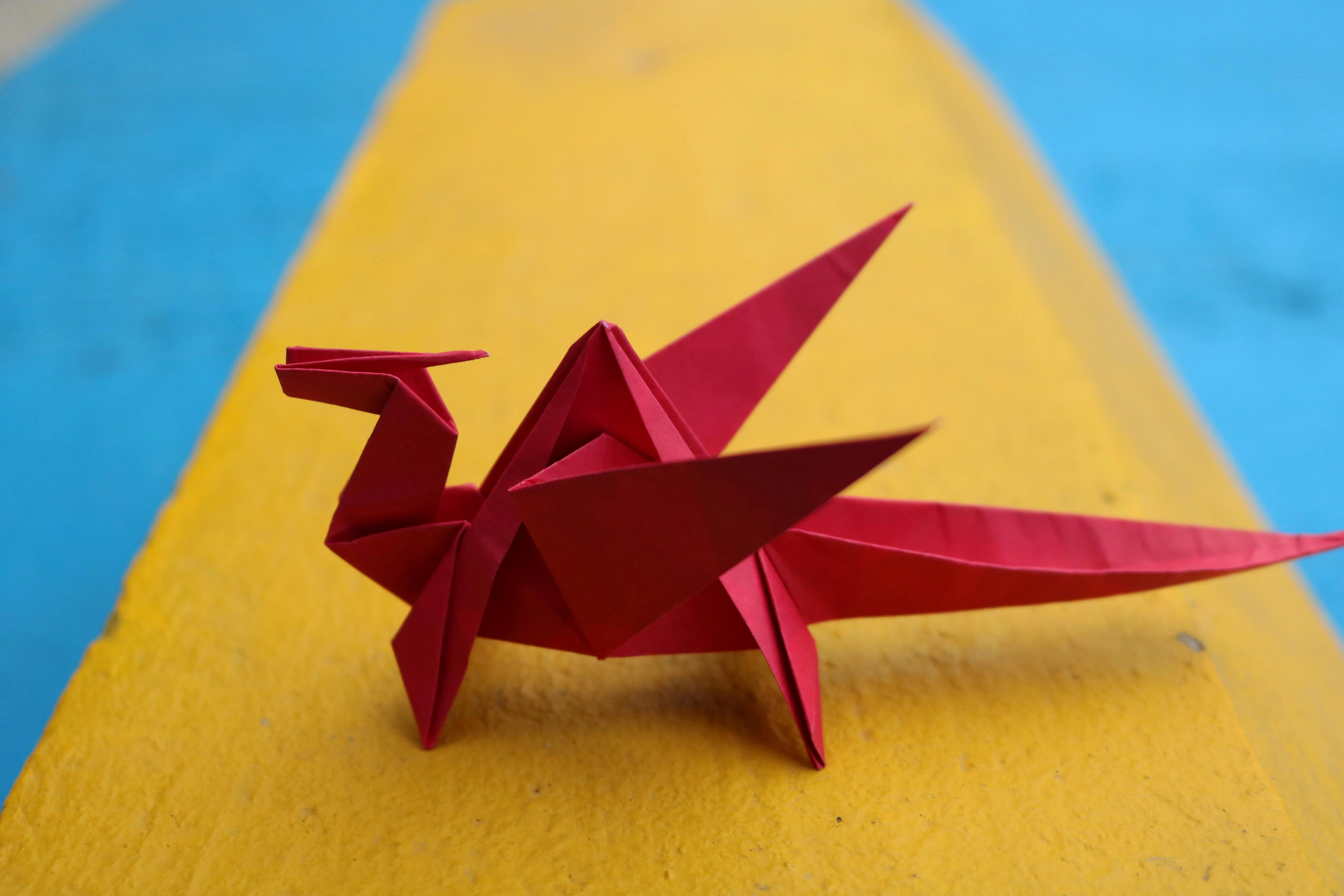 Red Origami Dragon Sculpture