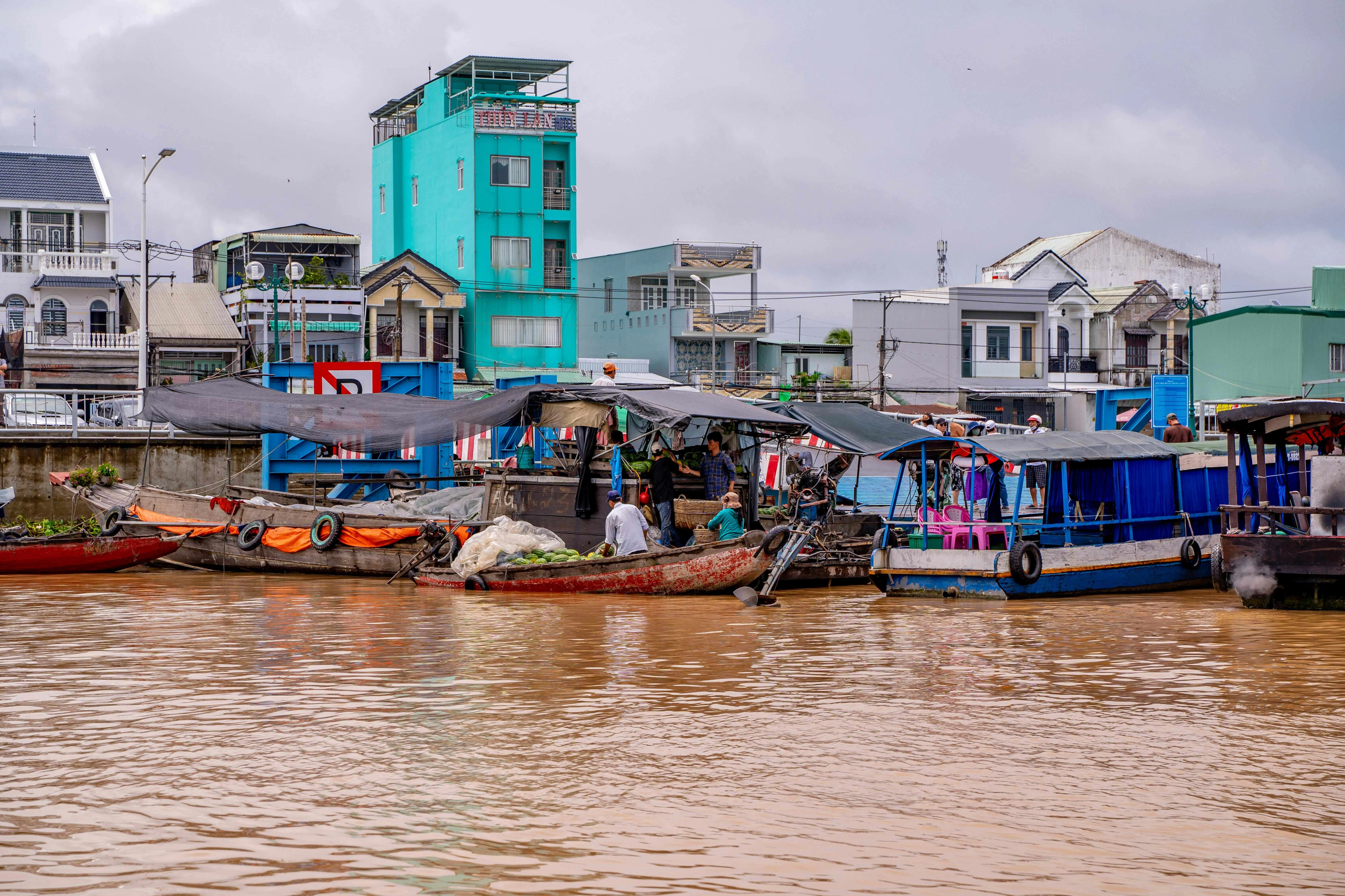 Colorful Waterfront Market Scene Colorful Waterfront Market Scene