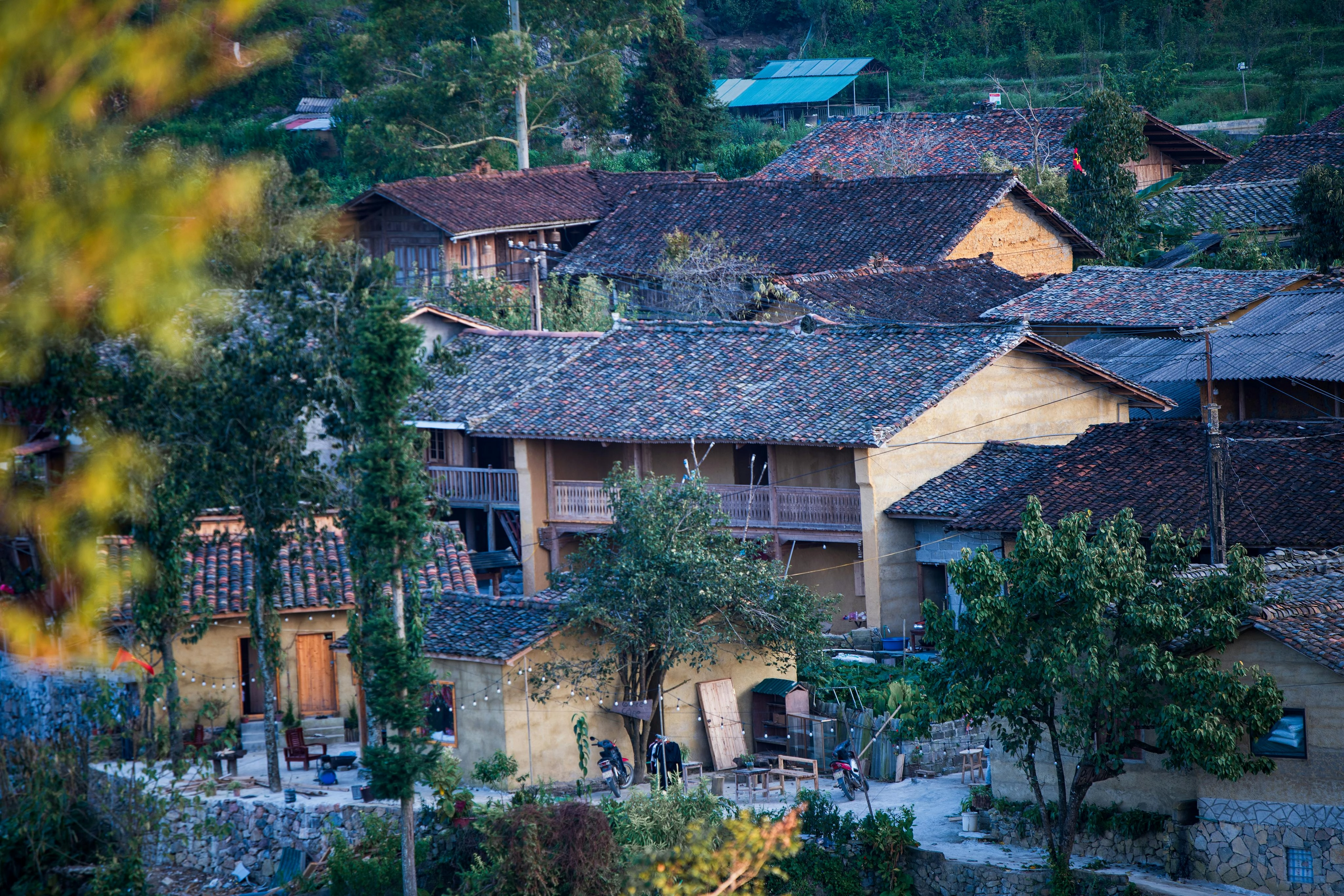 Rustic hillside village scene Rustic hillside village scene