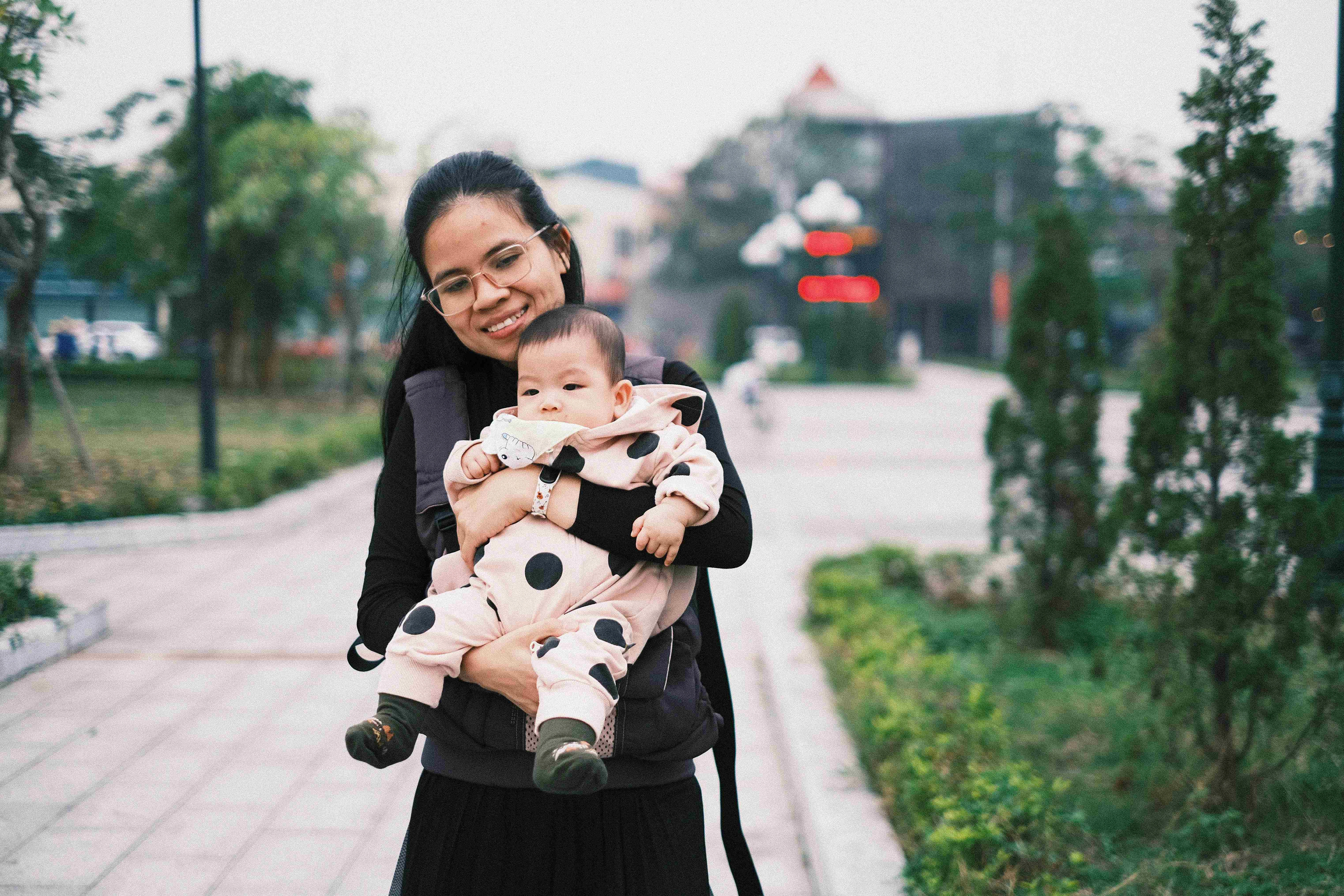 Mother and baby outdoors