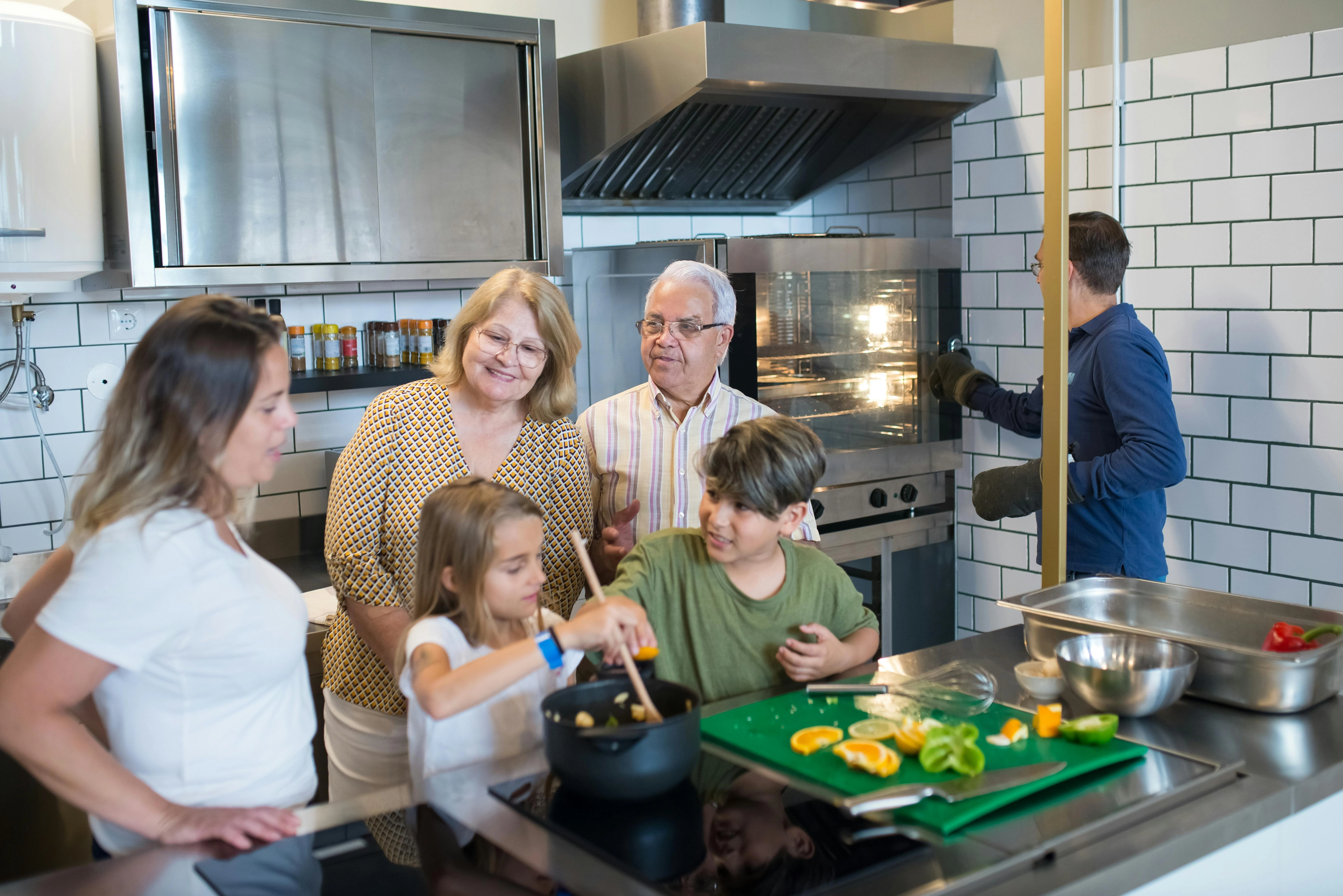 Multigenerational Family Cooking Together