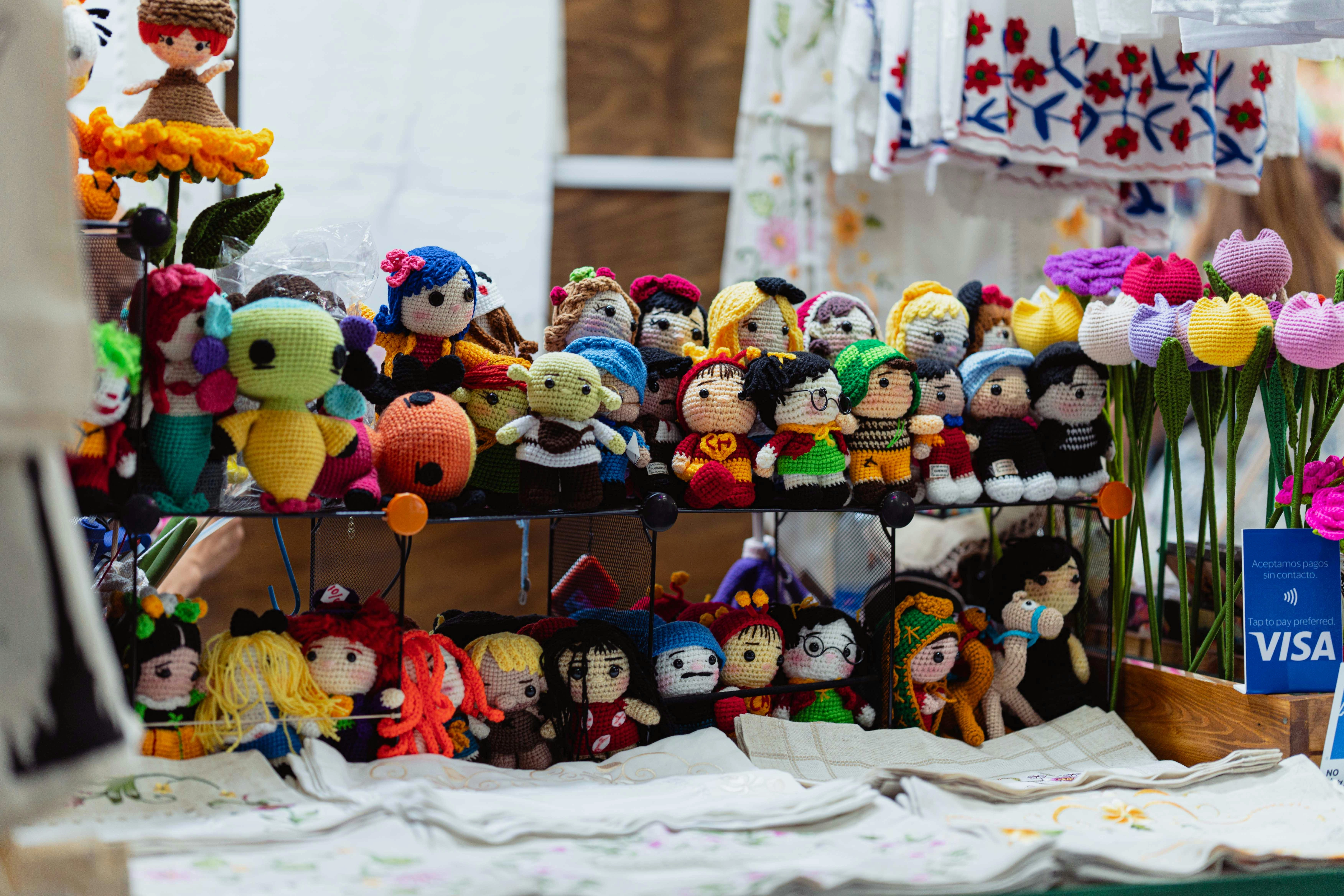 Colorful Crochet Dolls Display Colorful Crochet Dolls Display