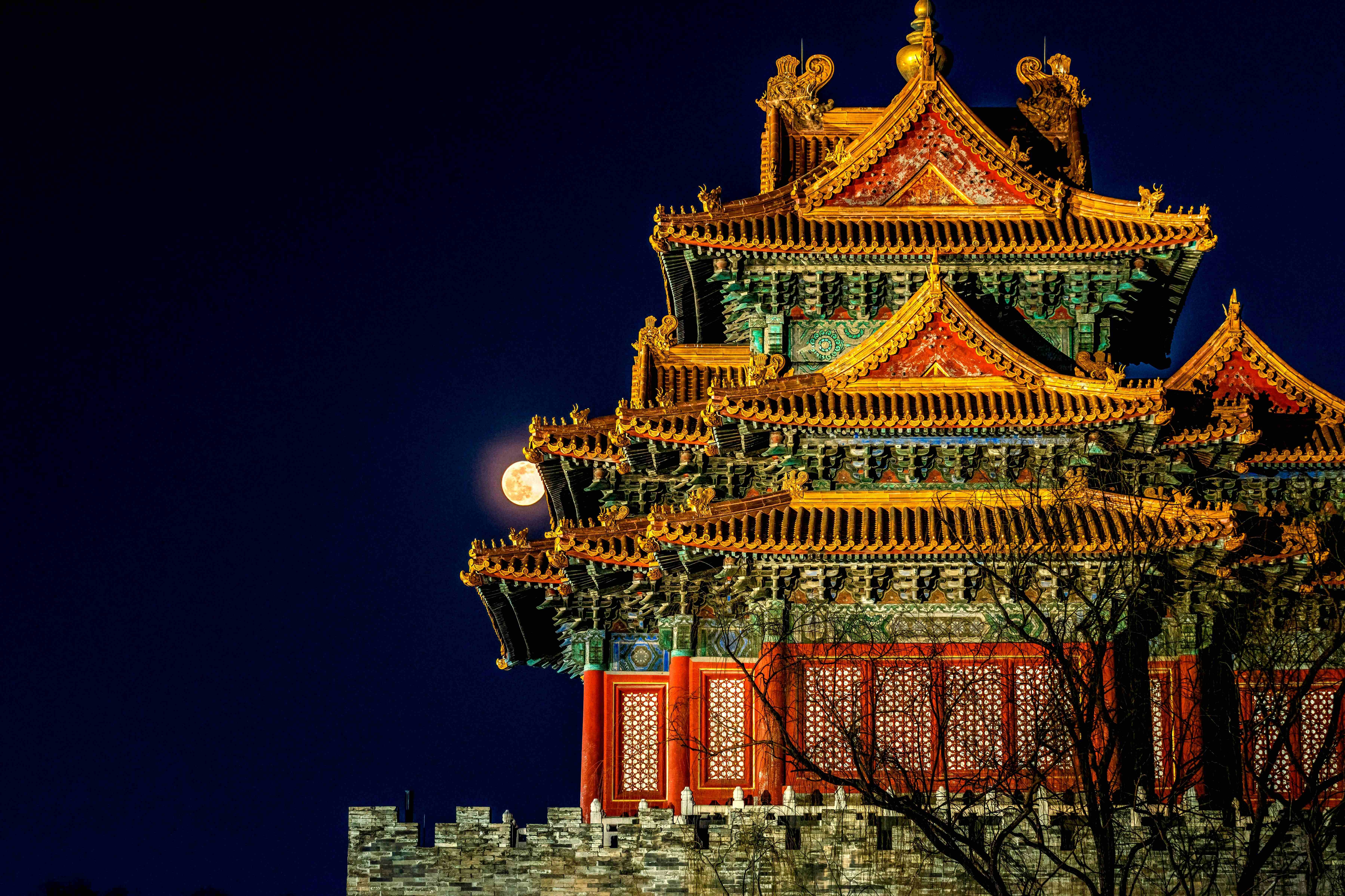 Illuminated Chinese Palace at Night