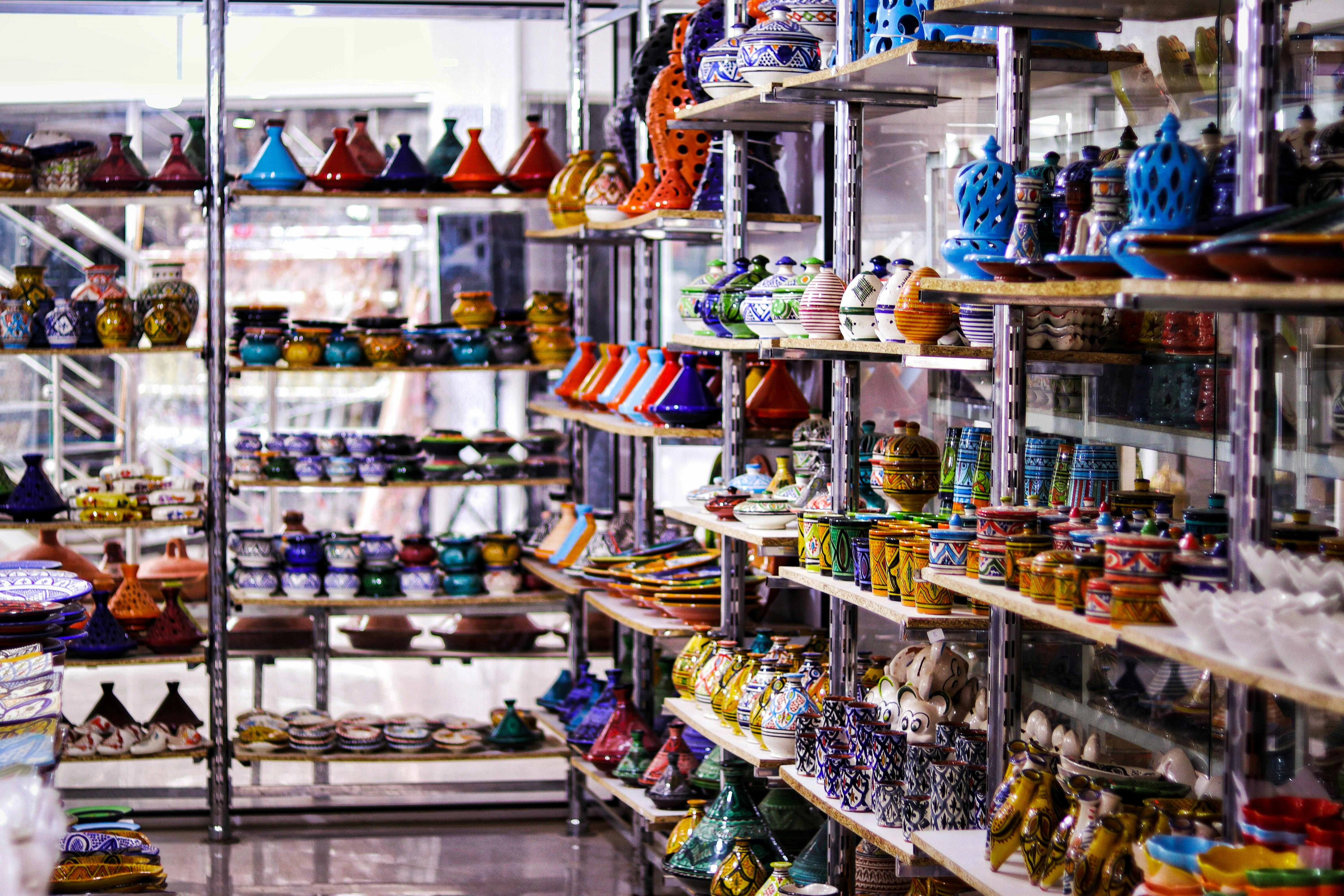 Colorful Moroccan Pottery Display