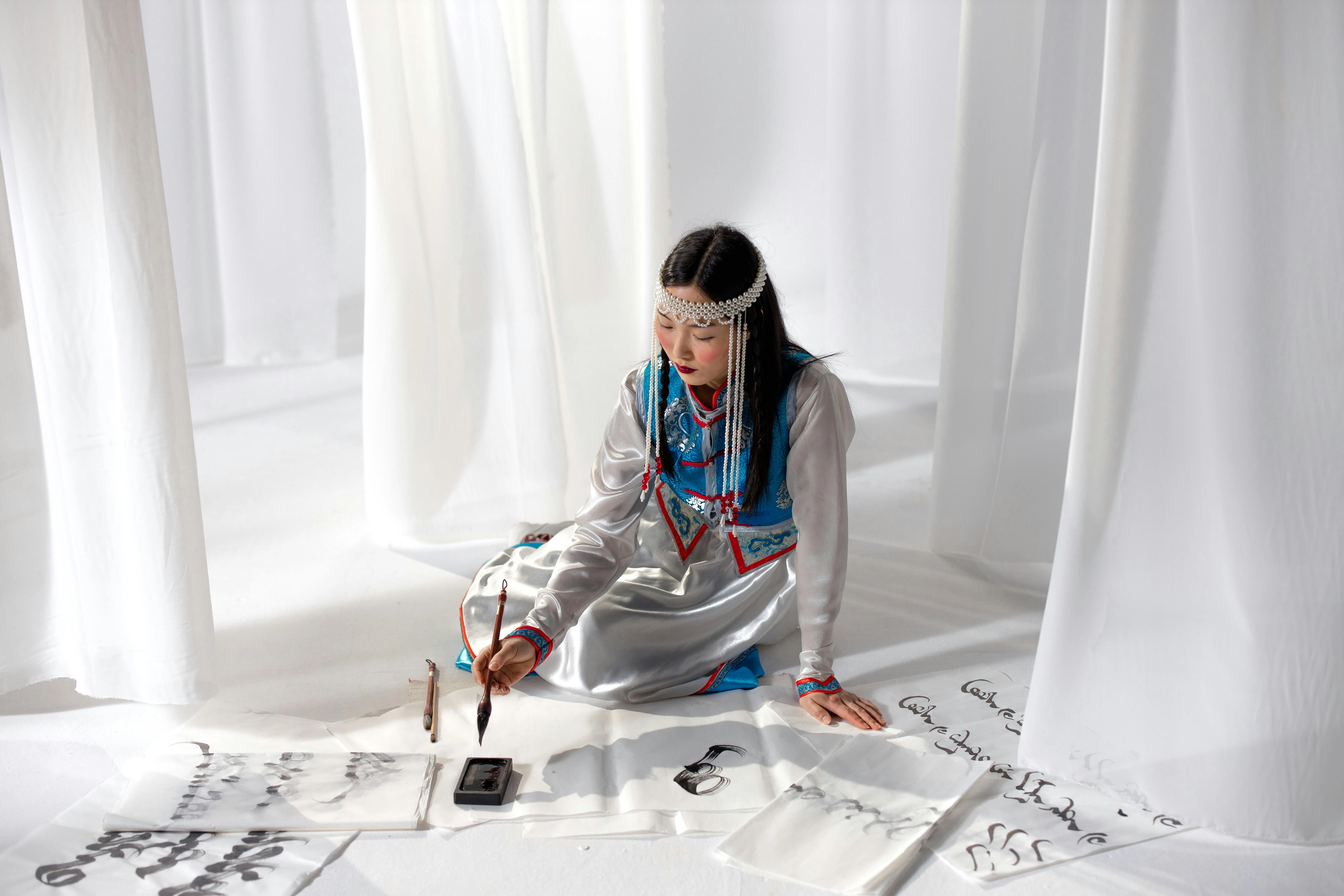 Mongolian calligraphy in white