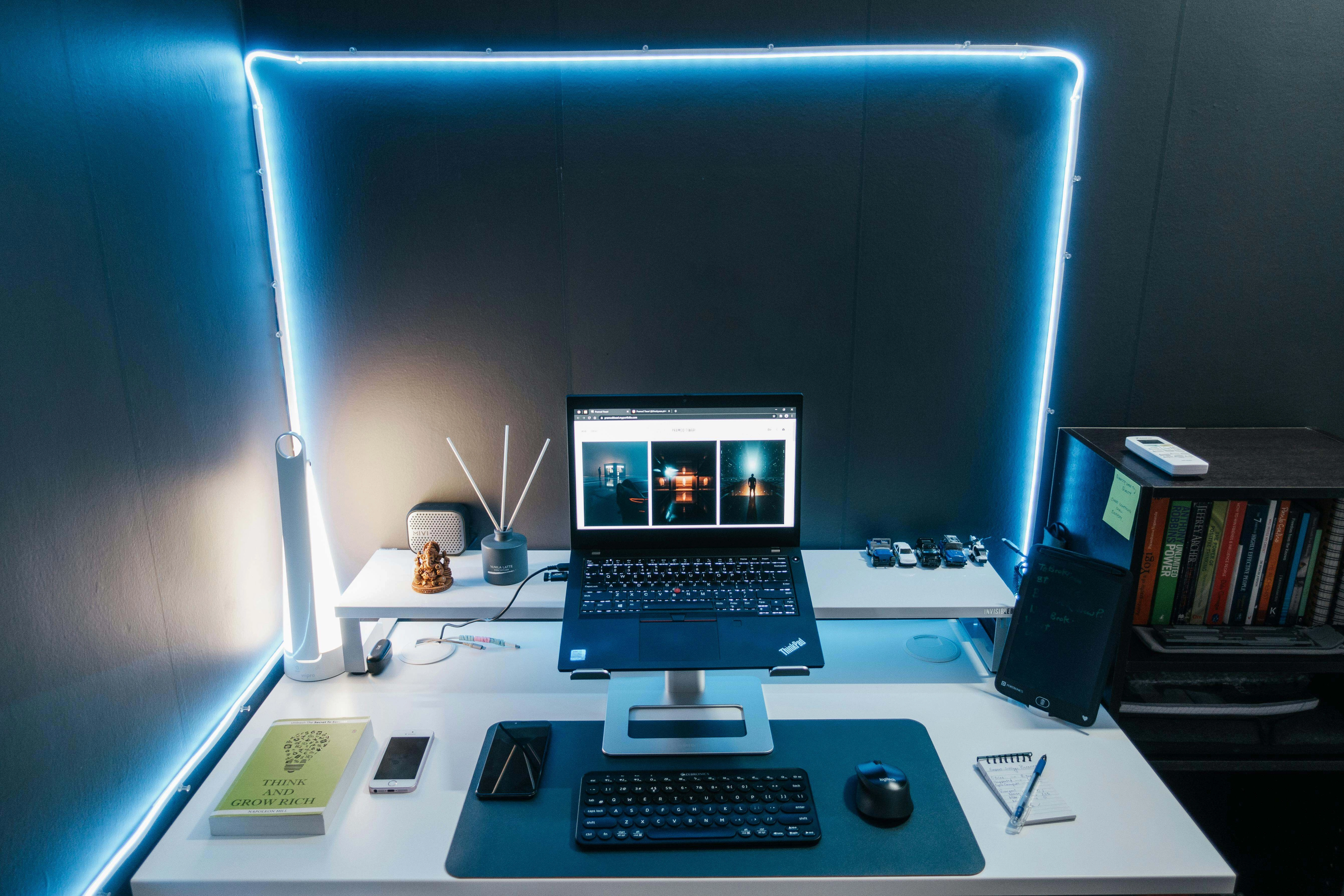 Futuristic Blue-Lit Workspace Setup Futuristic Blue-Lit Workspace Setup
