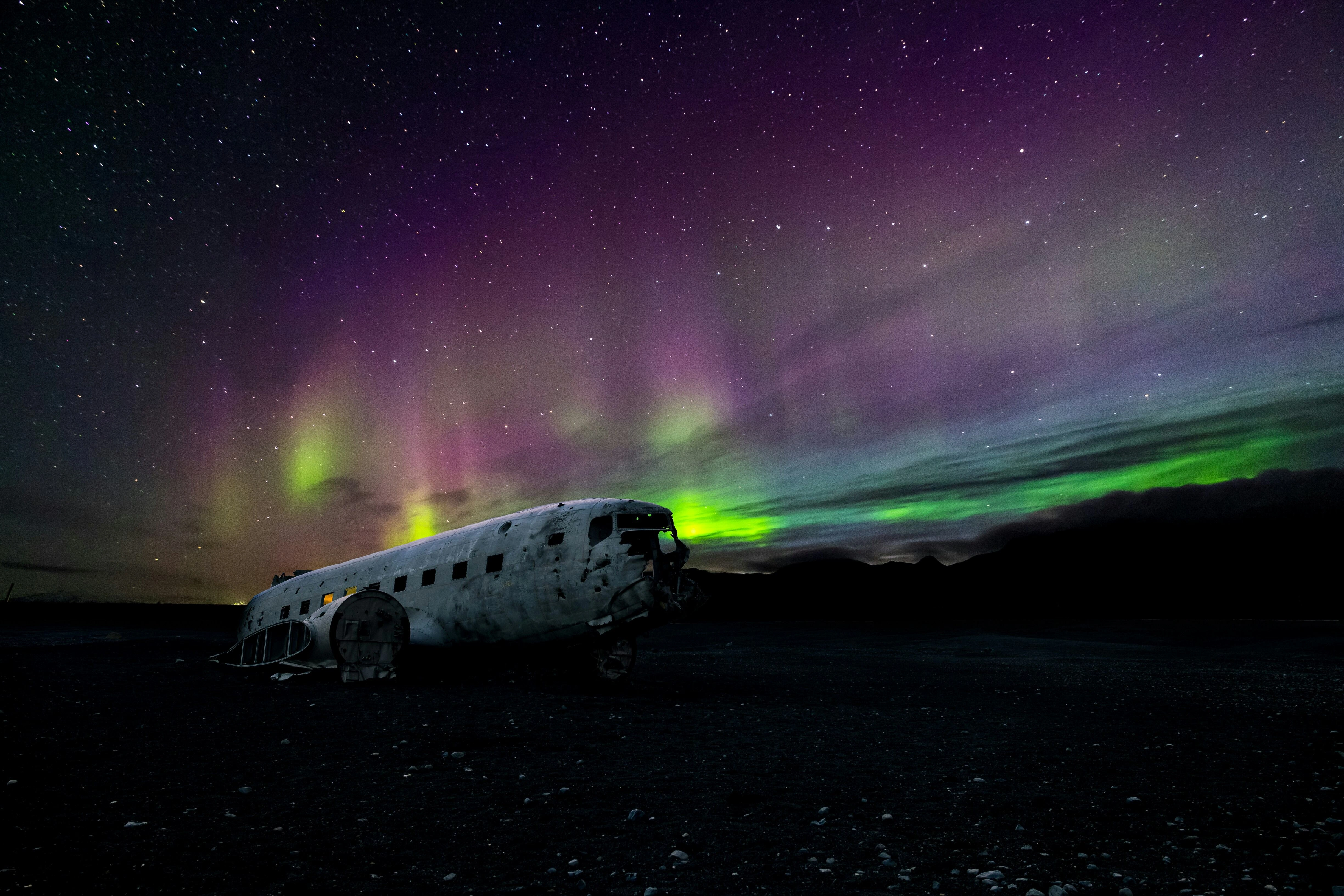 Aurora Over Plane Wreckage