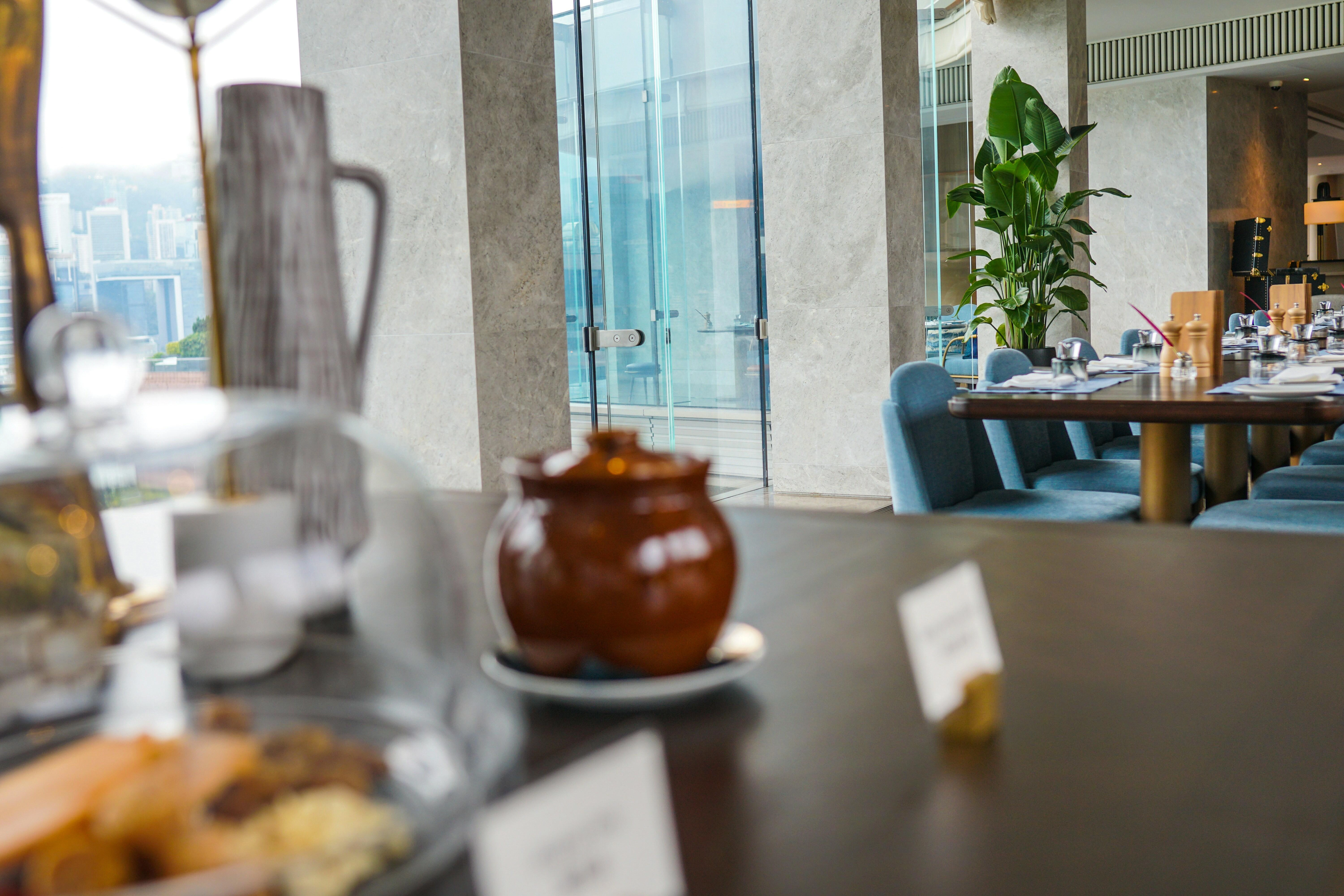 Upscale restaurant with city view