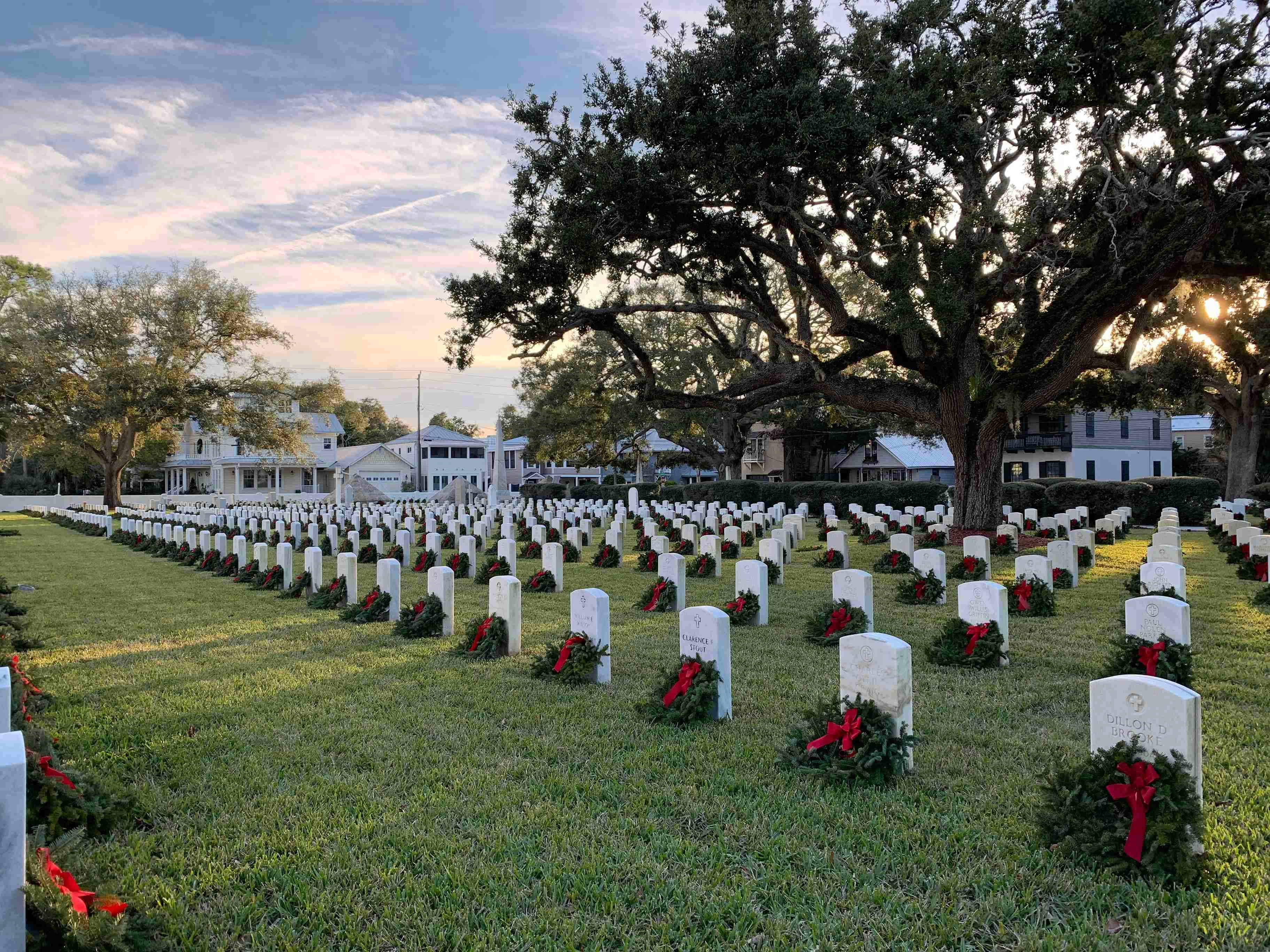 Decorated Military Cemetery at Sunset