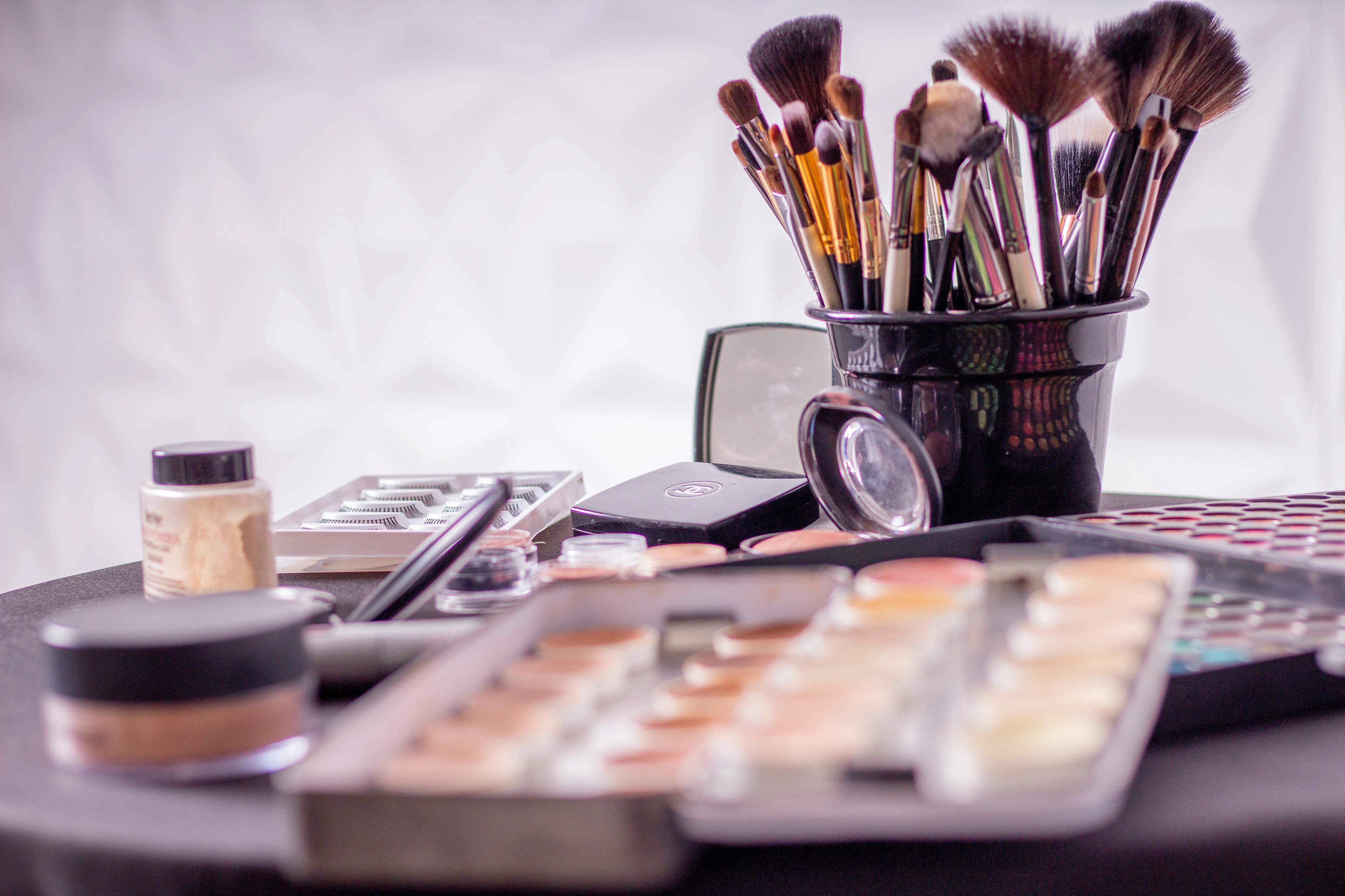 Makeup brushes and palettes