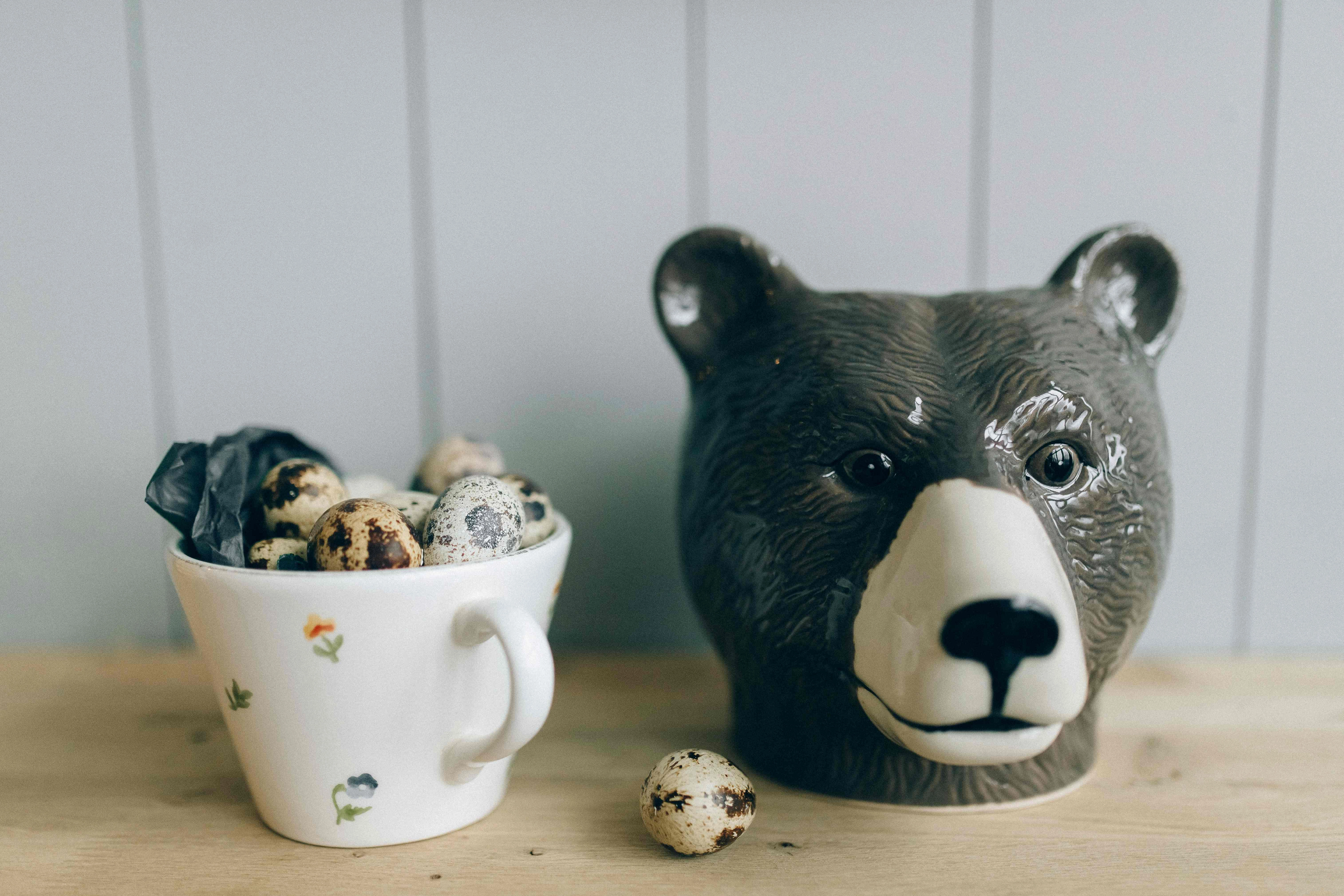 Whimsical Bear and Quail Eggs