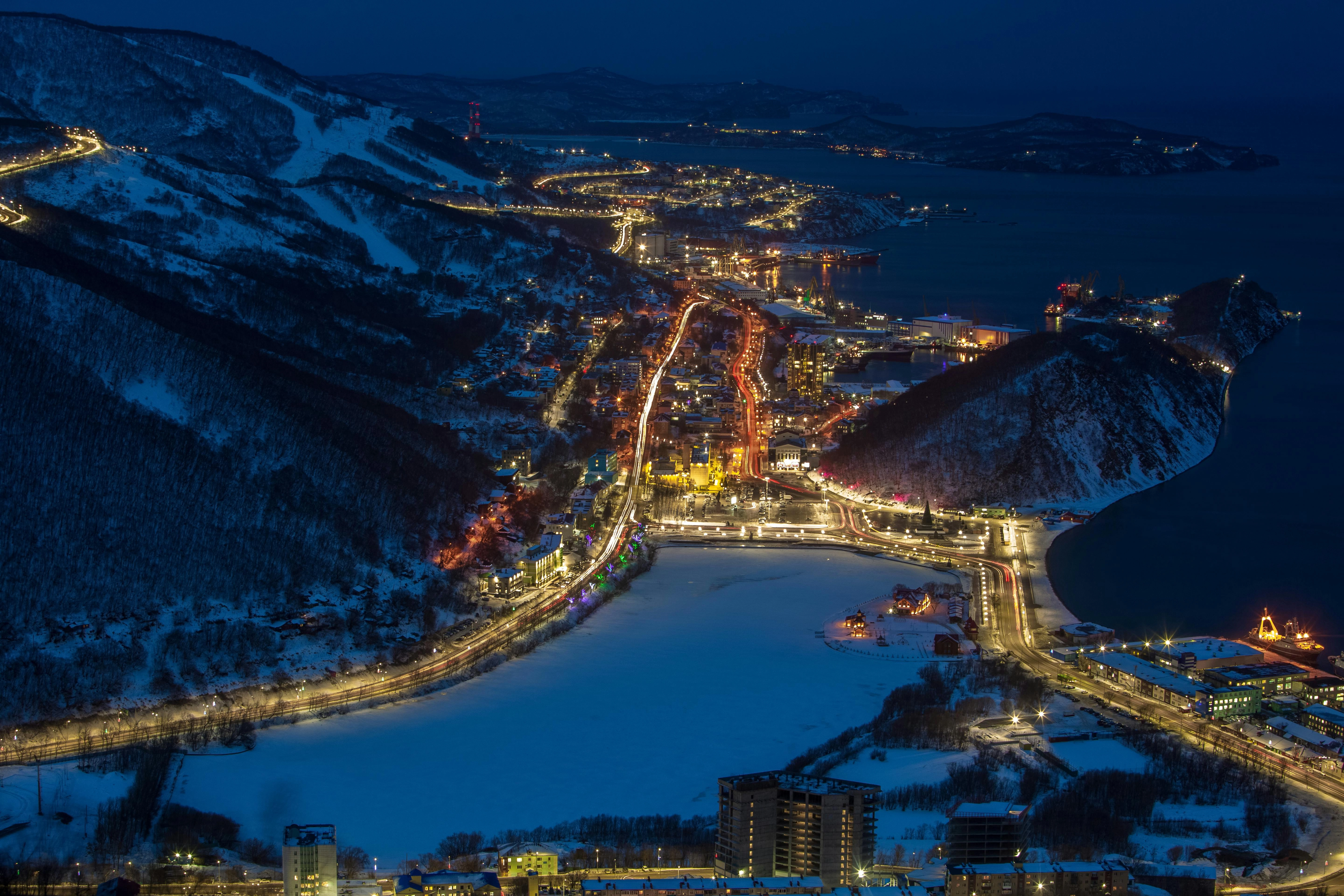Illuminated Winter Coastal City