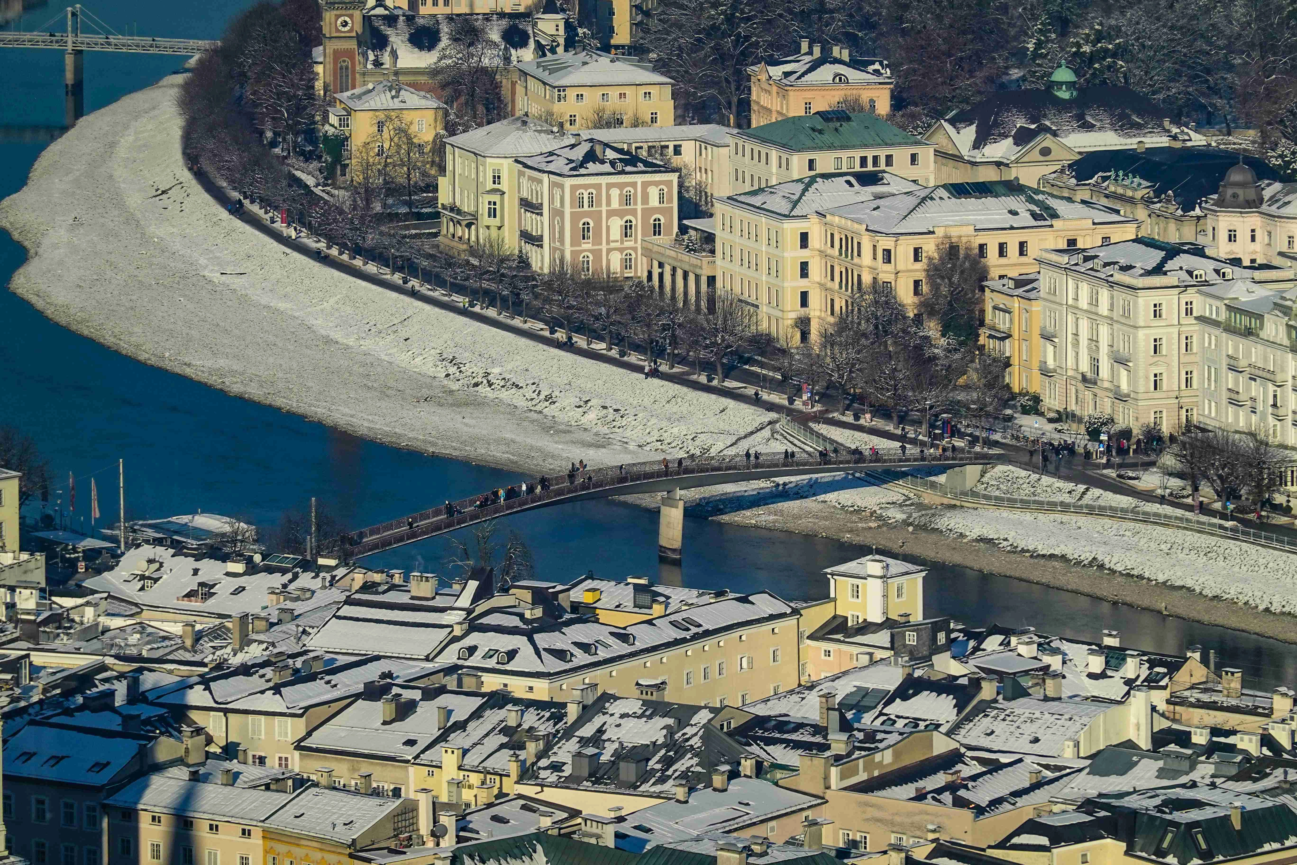 Snowy Salzburg Riverside Cityscape Snowy Salzburg Riverside Cityscape