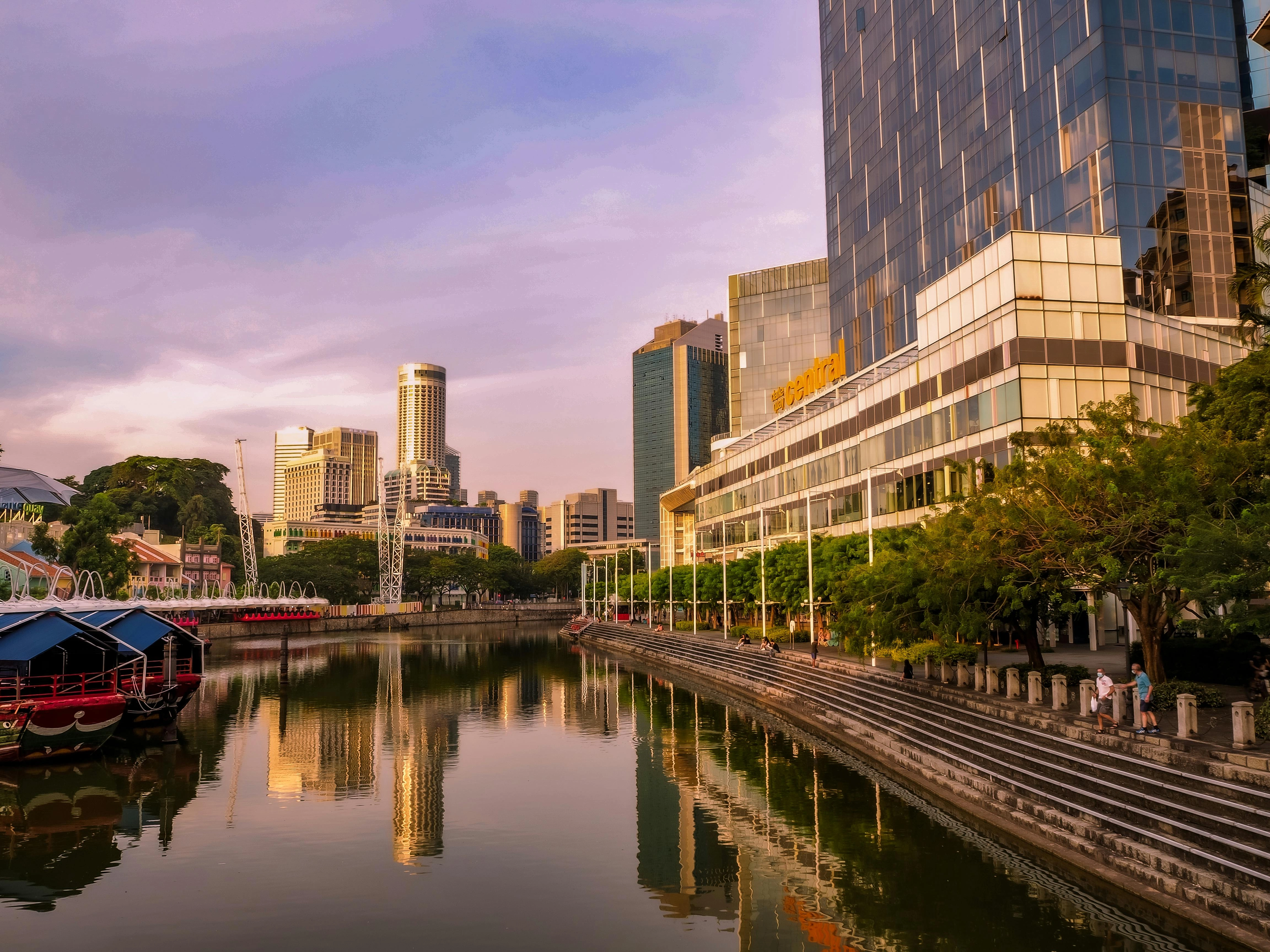 Urban Riverside Skyline Sunset