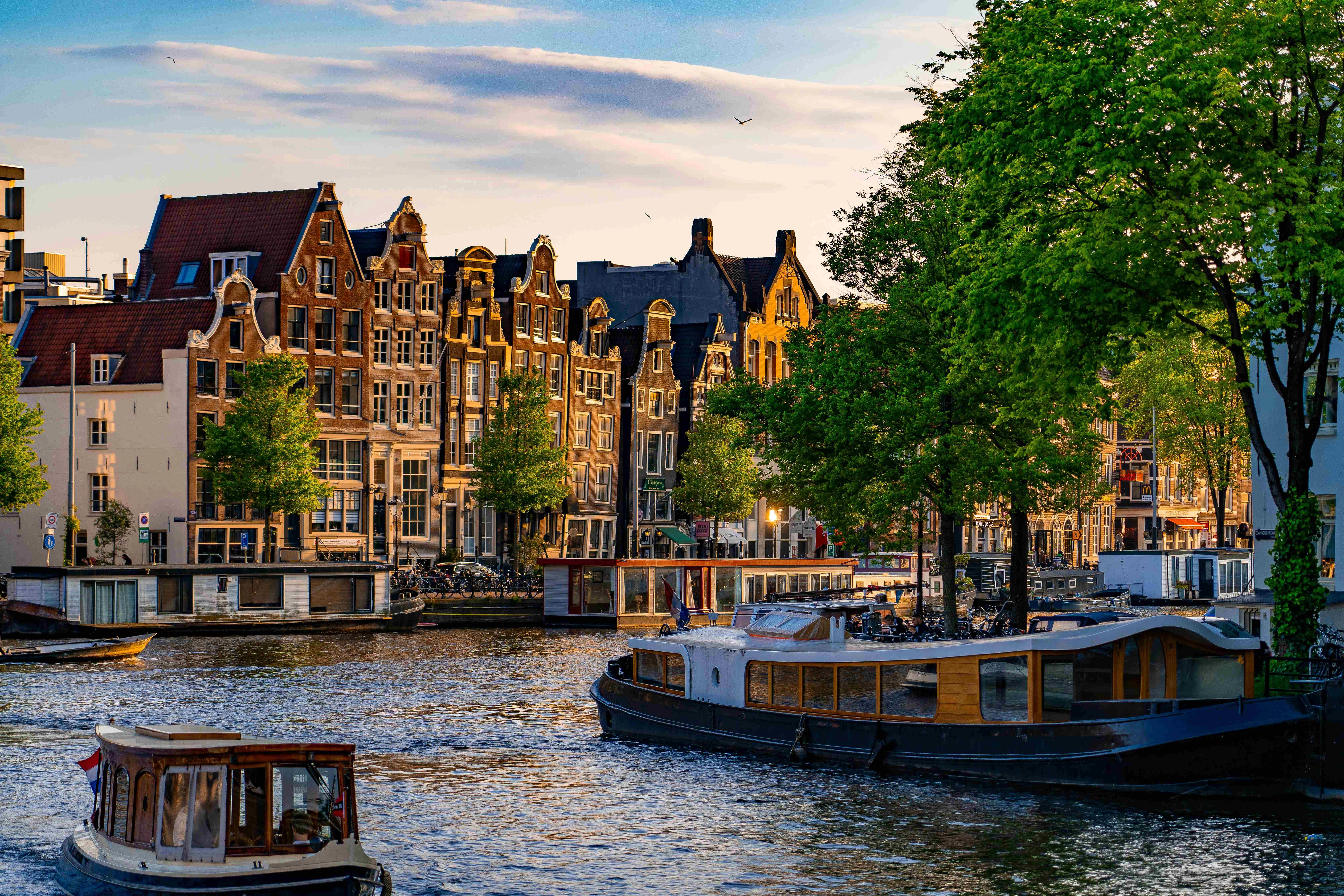 Amsterdam Canal Houses Sunset
