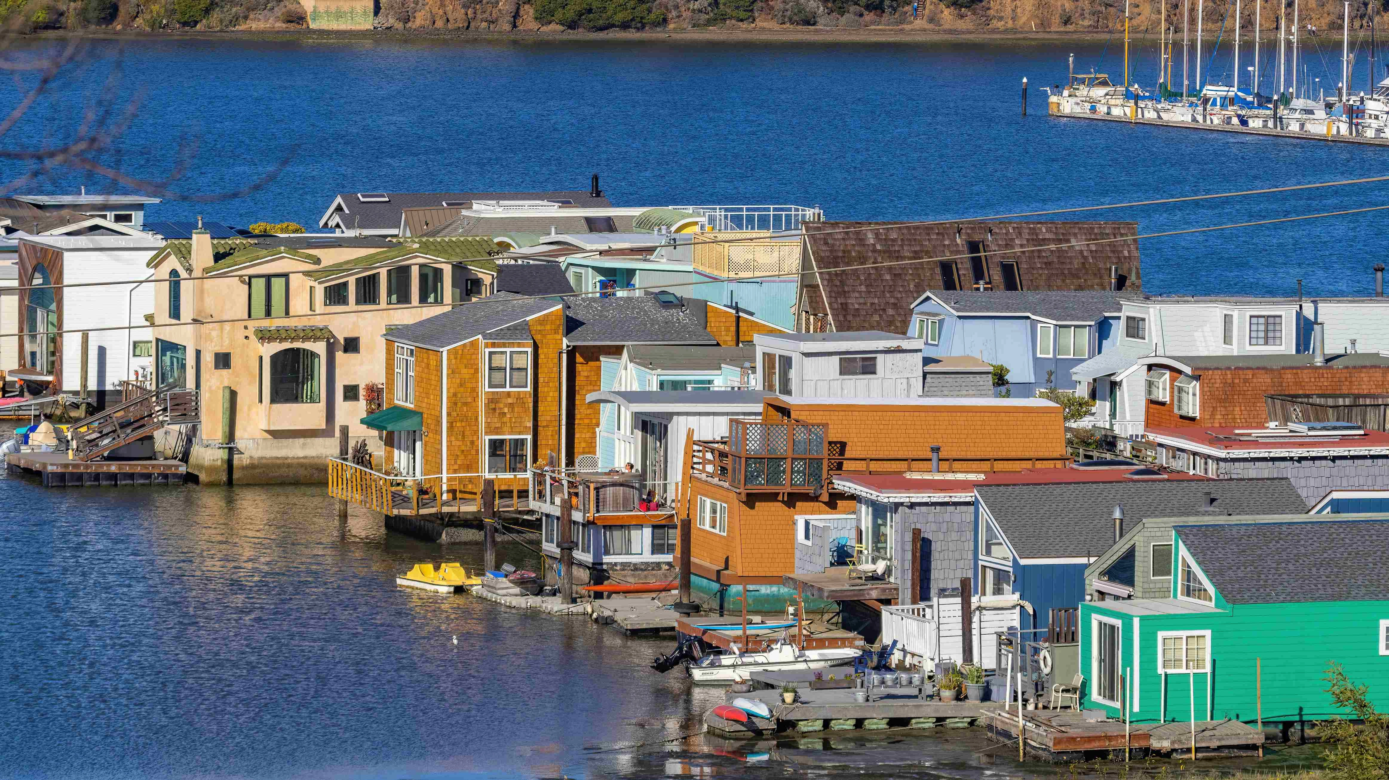 Colorful Waterfront Houseboat Community