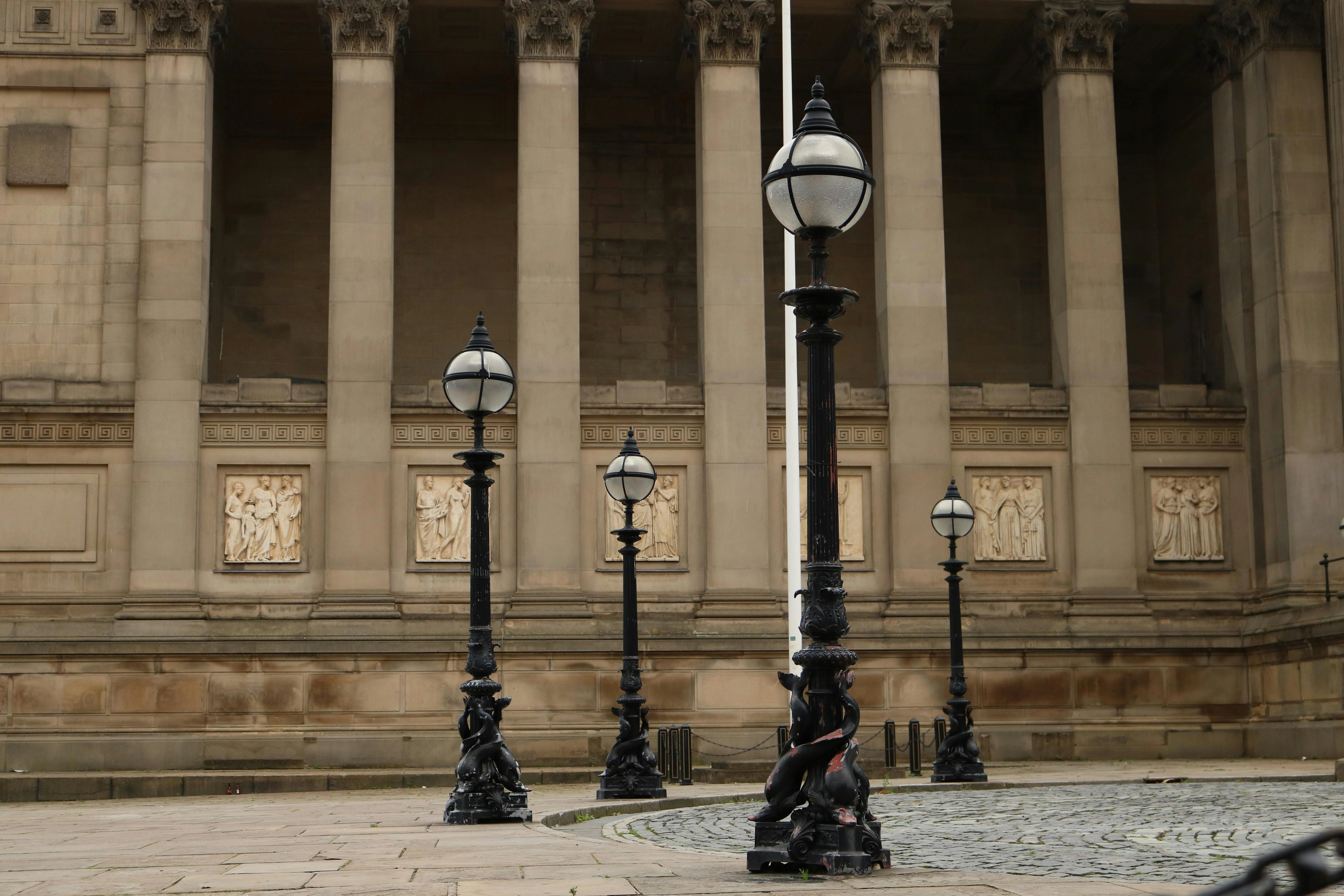 Neoclassical Architecture with Streetlamps Neoclassical Architecture with Streetlamps